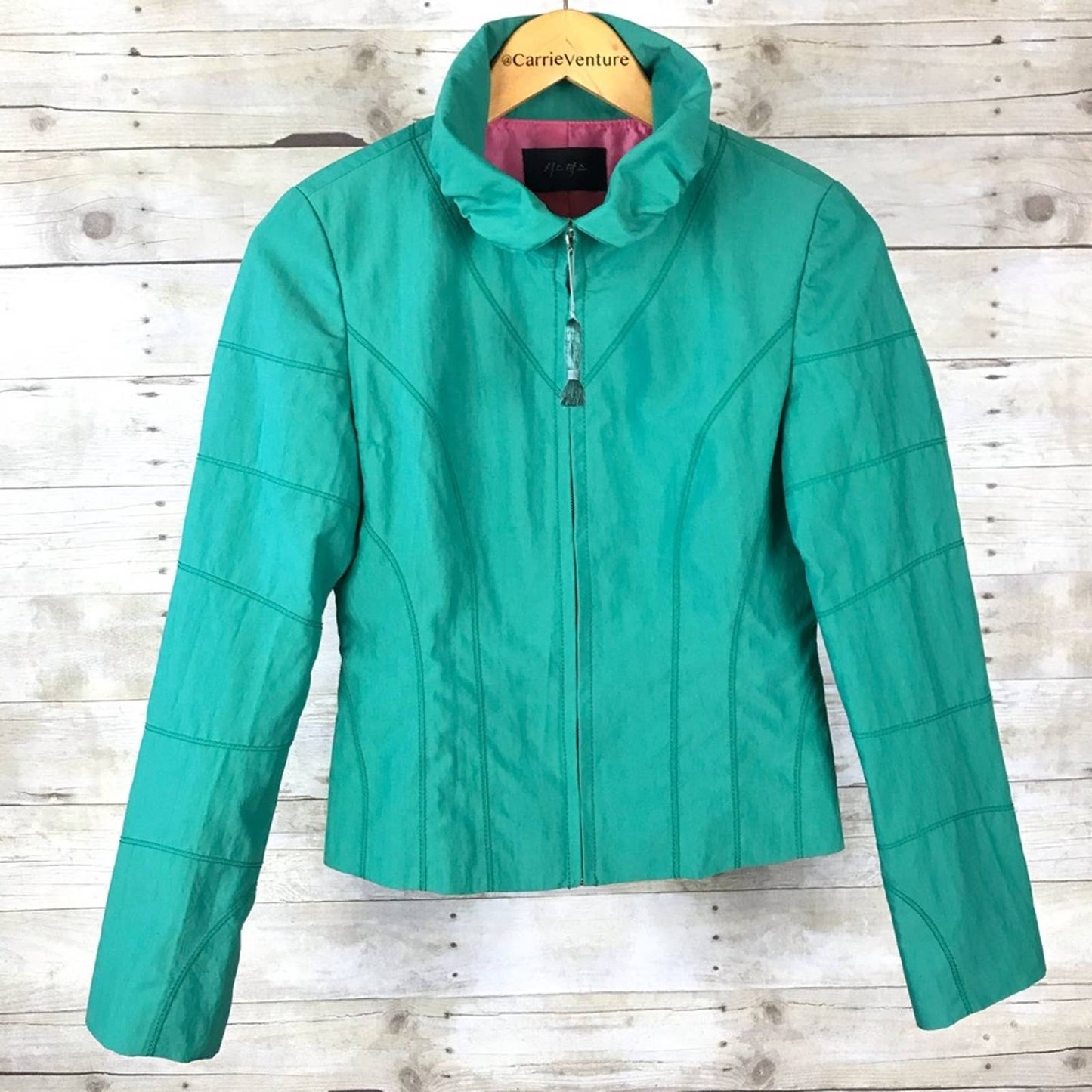Sysmax Korean Moto Style Jacket Bright Spring Green Lightweight Zip Front 시스막스 Size XS
