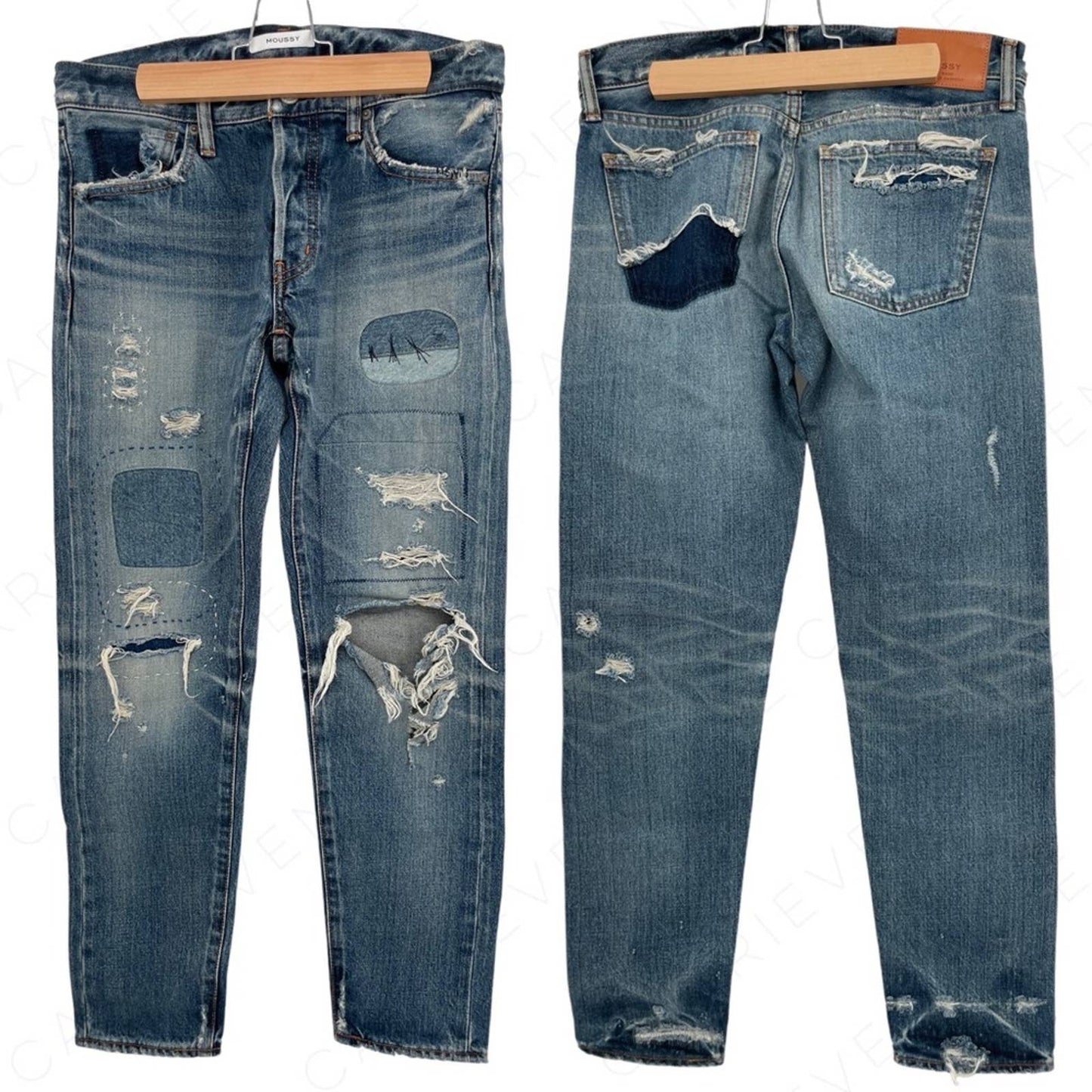 Moussy Premium Distressed Embroidered Patch Blue Jeans 27 Style 0108AC11-5960-1 Size 27