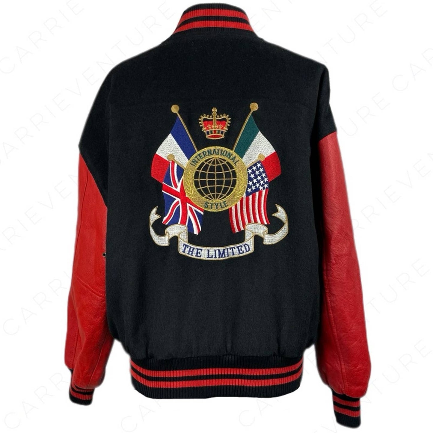 Vintage The Limited 90s Varsity Letterman Bomber Jacket Red Leather Black Wool Size S