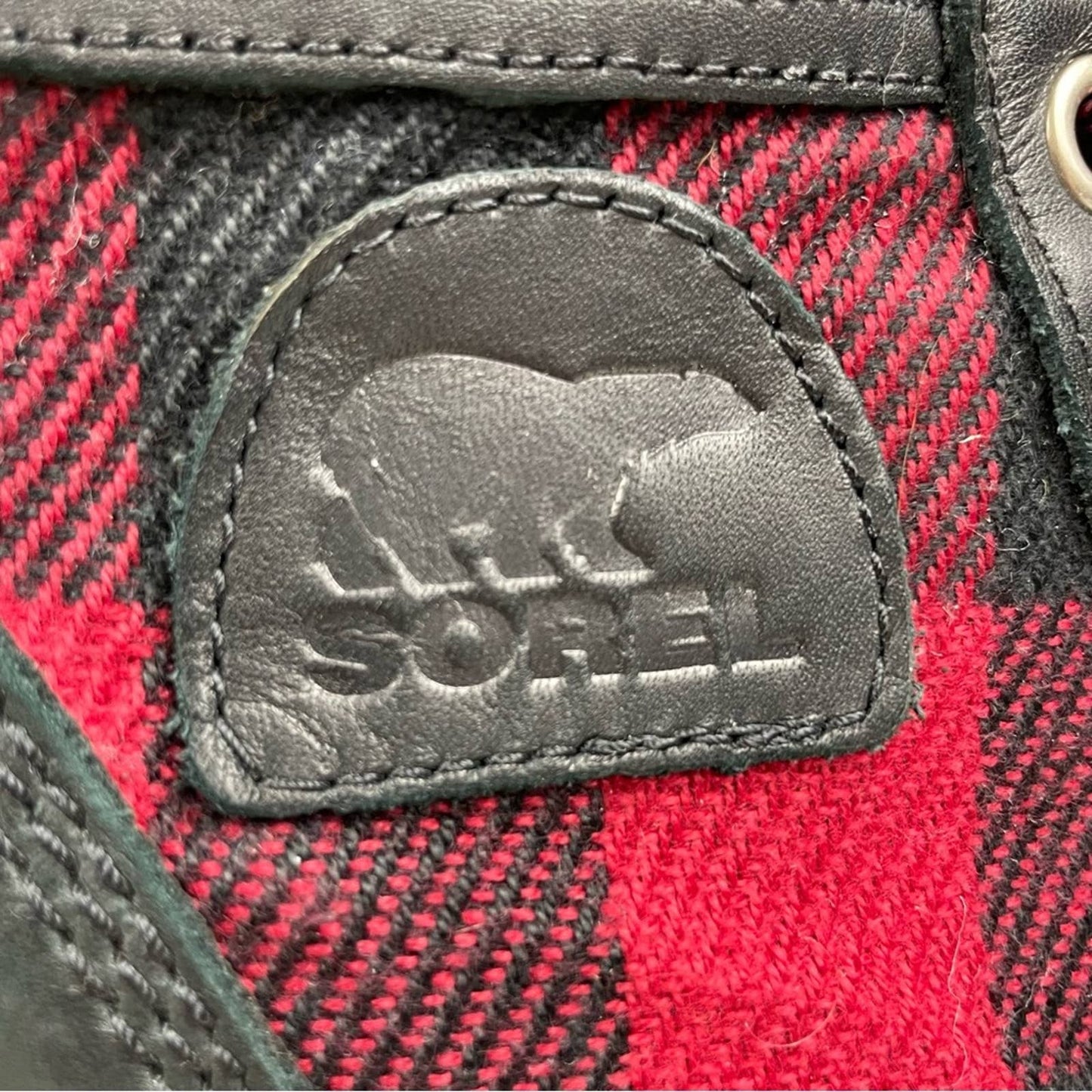 Sorel Lexie Wedge Ankle Bootie Red Black Buffalo Plaid Check Leather Trim Size 6