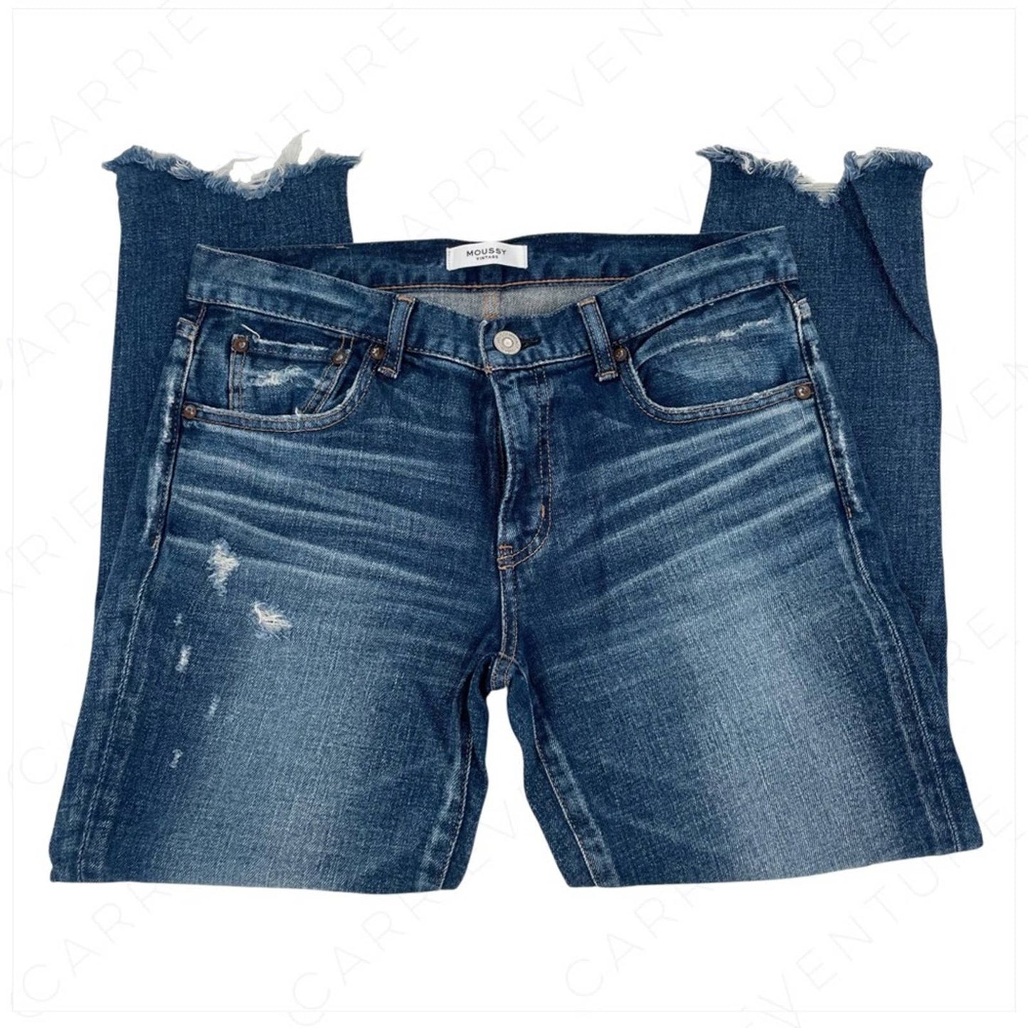 Moussy Glendele Skinny Jeans in Blue 29 Distressed Raw Chewed Hem Style 025DAC12-2111 Size 29