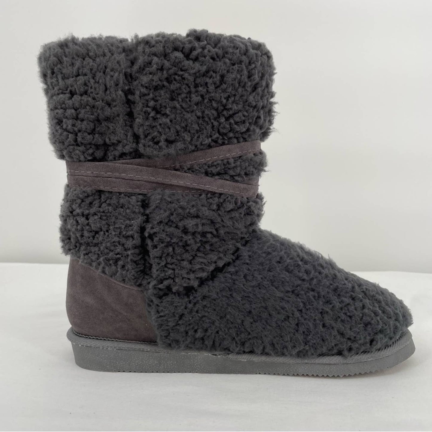 NWT Lukees by Muk Luks Clementine Fuzzy Cozy Slipper Booties Dark Gray Grey Size 8