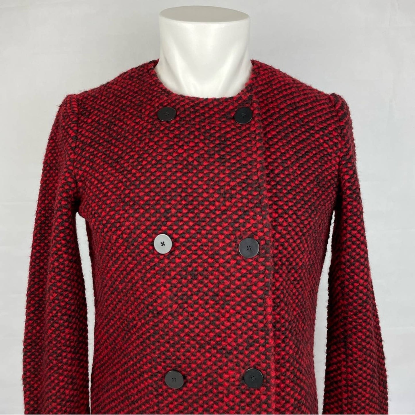 Joes Jeans Coat Wool Blend Red Black Diamond Pattern Boucle Heavy Overcoat Joe's Size S