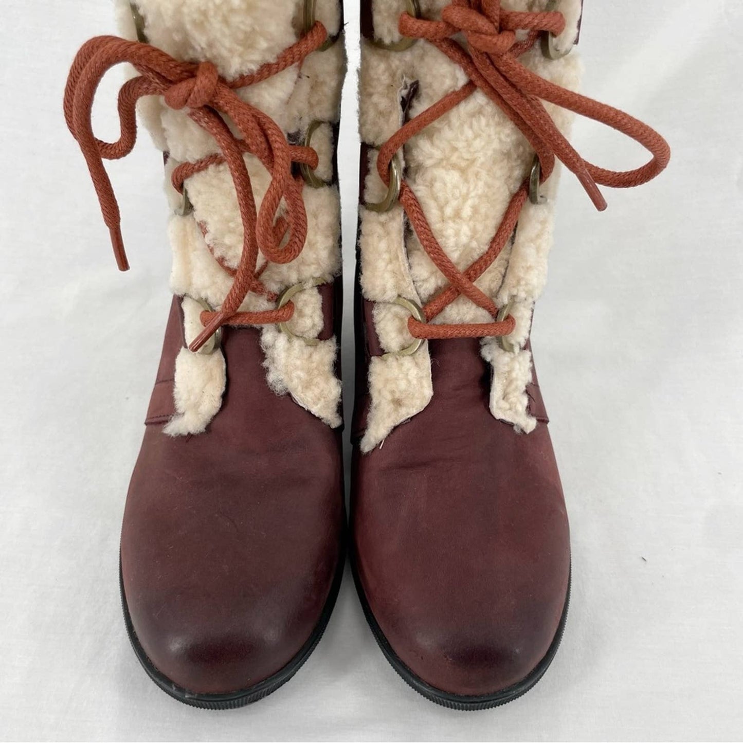 Sorel Joan of Arctic II Cattail Leather Suede Shearling Trim Wedge Mid Boots Size 9