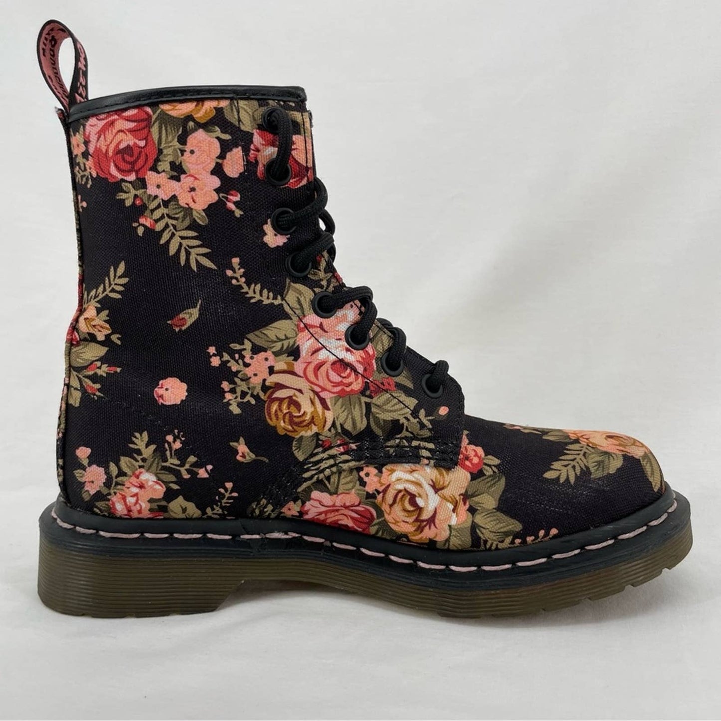 Dr. Martens 1460 Victorian Rose Antique Floral Black Canvas Combat Moto Boot Size 6