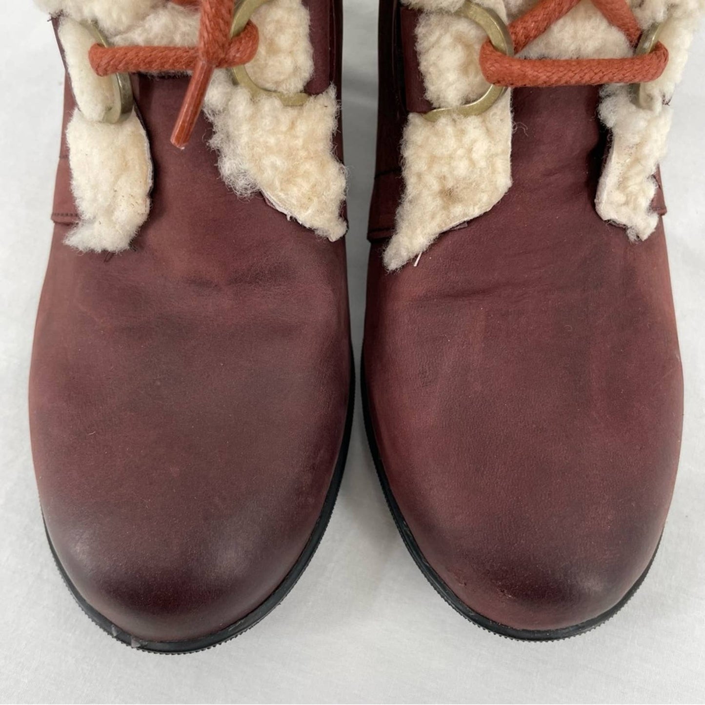 Sorel Joan of Arctic II Cattail Leather Suede Shearling Trim Wedge Mid Boots Size 9