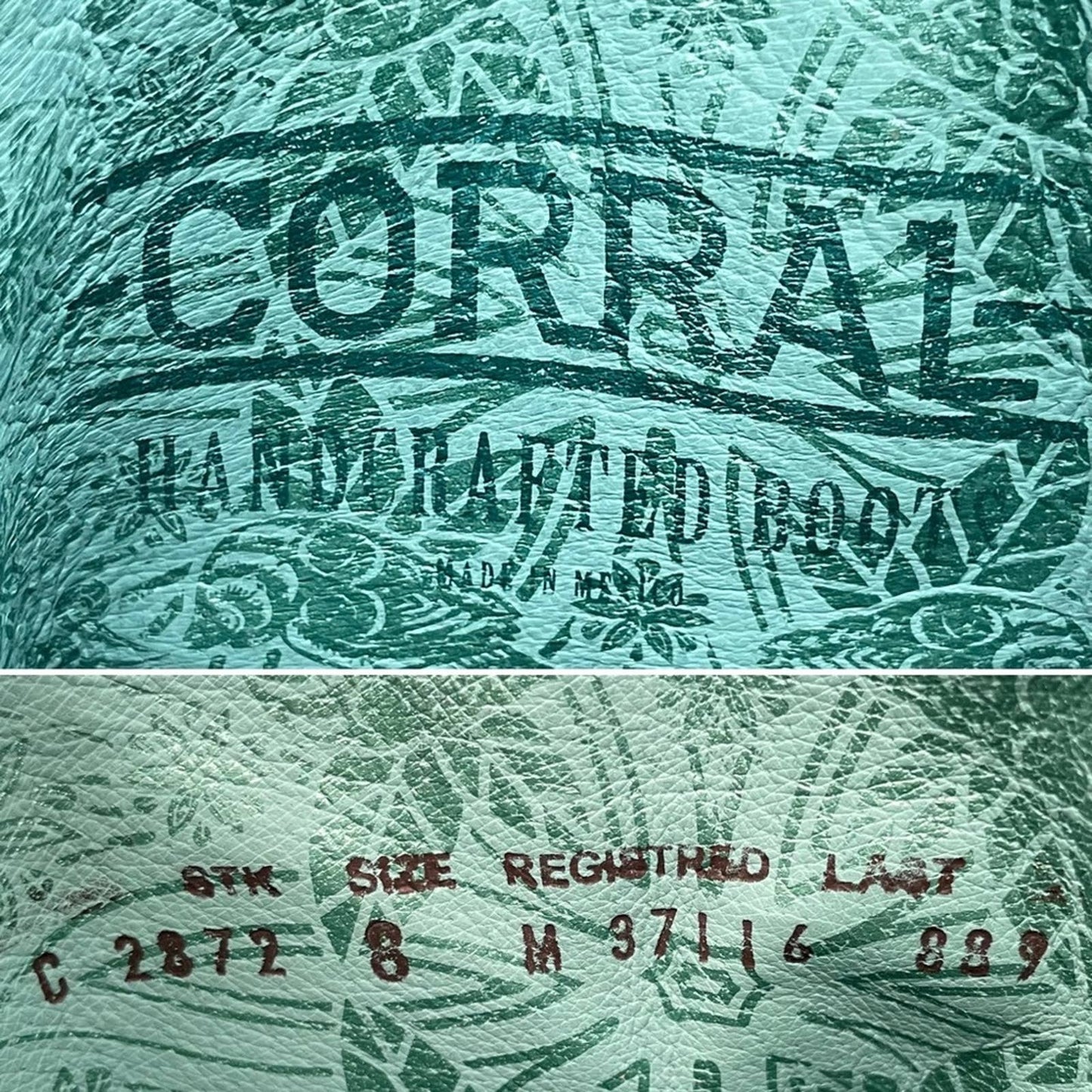 Corral Cowboy Boots Cowgirl Western Southwest Style Embroidered Leather C2872 Size 8