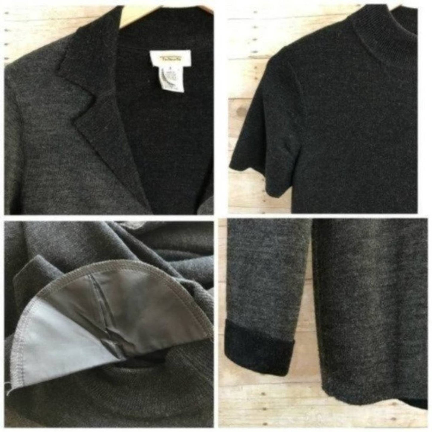 Vintage Talbots Merino Wool Sweater Dress & Matching Jacket Suit Set Gray Black Size S