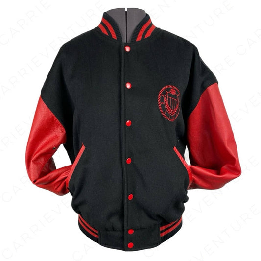 Vintage The Limited 90s Varsity Letterman Bomber Jacket Red Leather Black Wool Size S