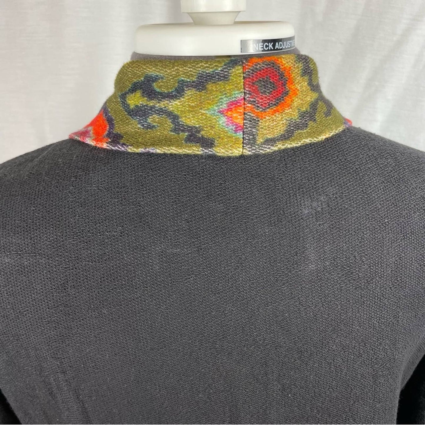 Benares Duster Jacket Cardigan Black Cotton Open Front Colorful Tapestry Trim Size S