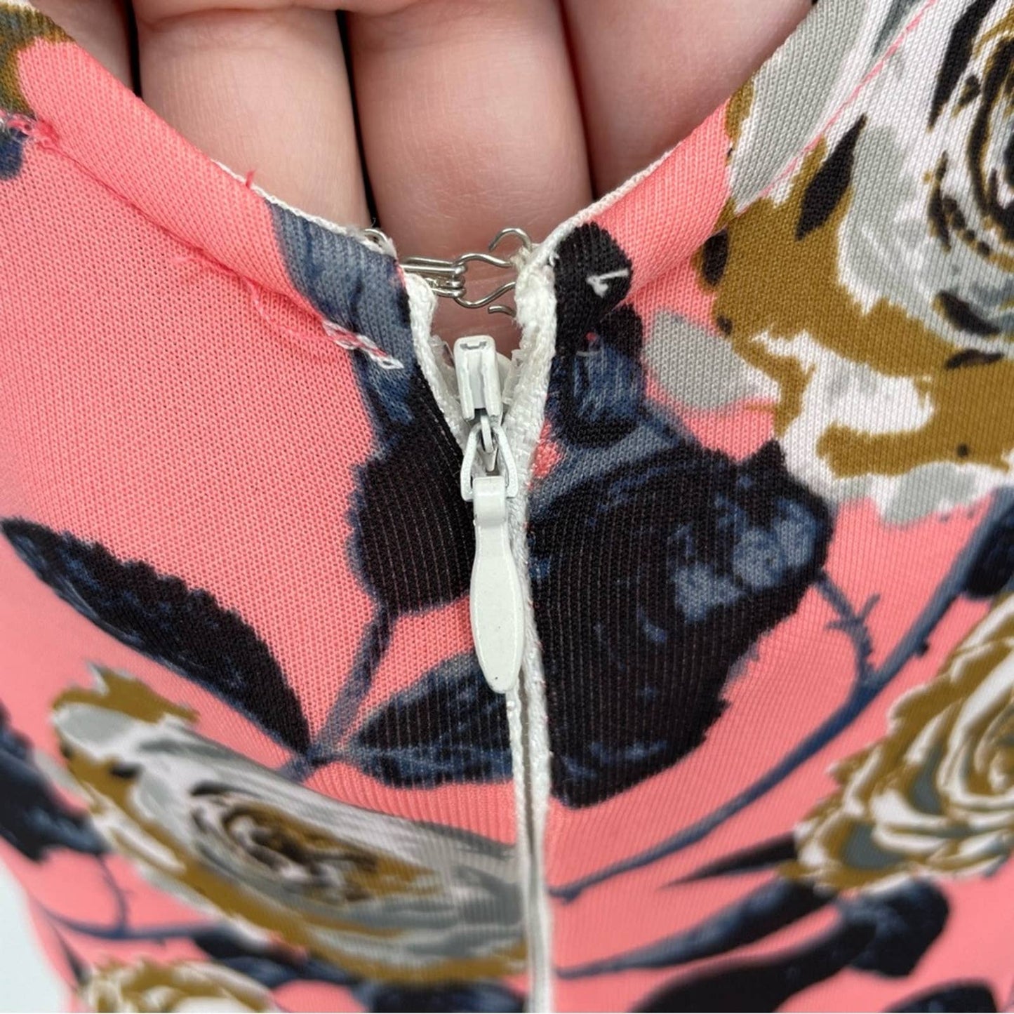 Forever 21 Coral Pink Roses Floral Gray Print Tea Party Garden Shower Dress Size S