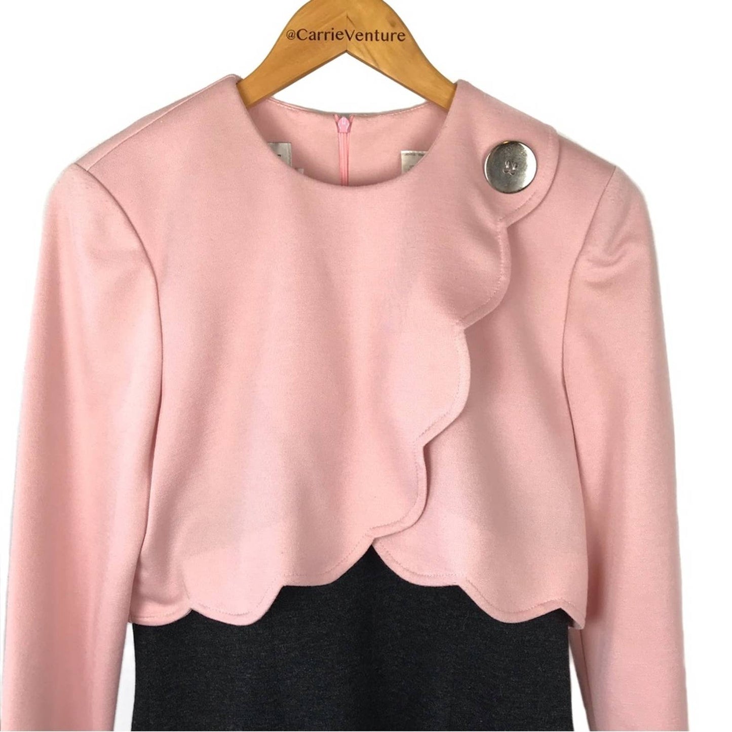 Vintage Leslie Fay Dress Cocktail Pink Charcoal Gray Scalloped Old Money Elegant Size 8P
