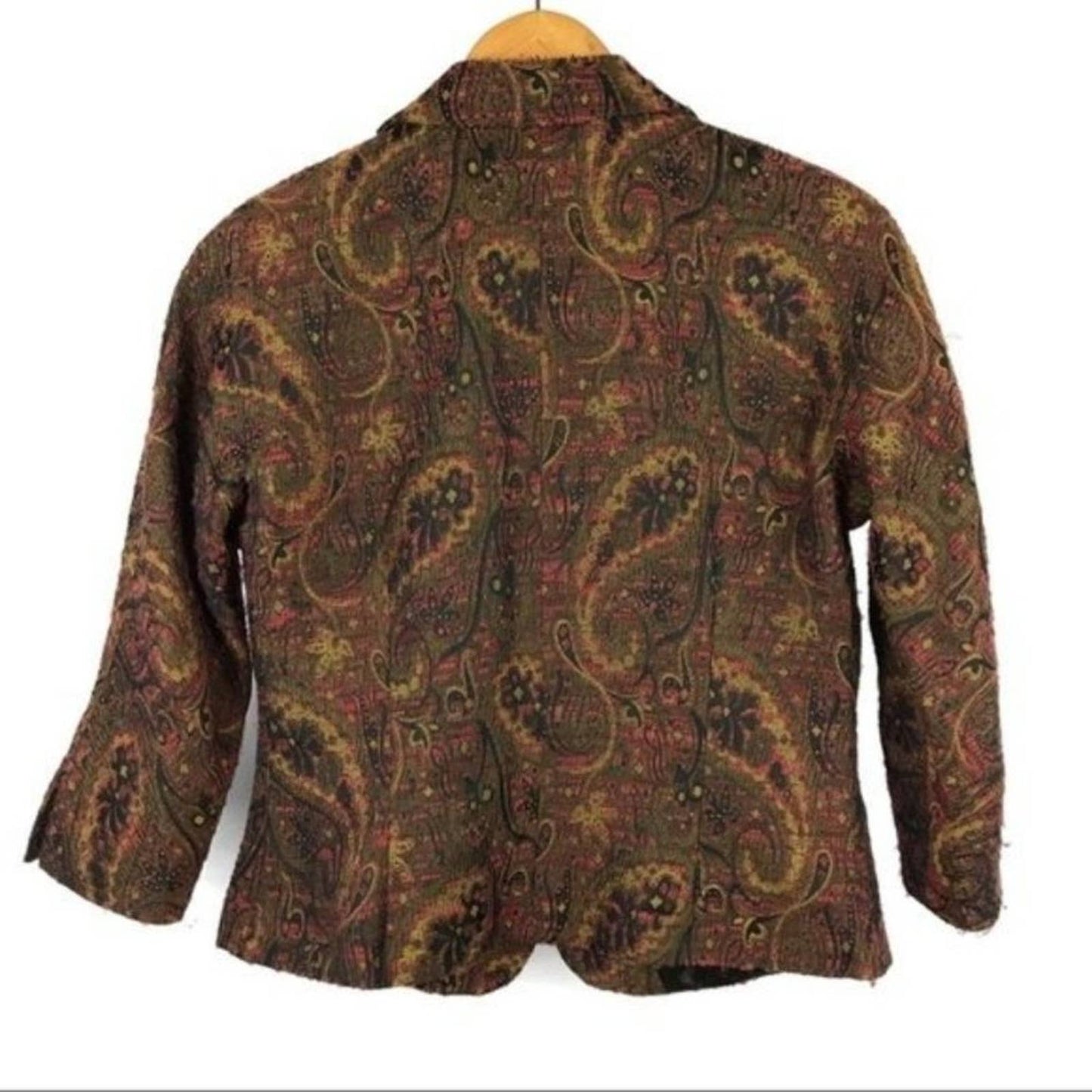Tesori Jacket Paisley Bouclé Wool Blend Earth Tones Open Front Fall Blazer Size S