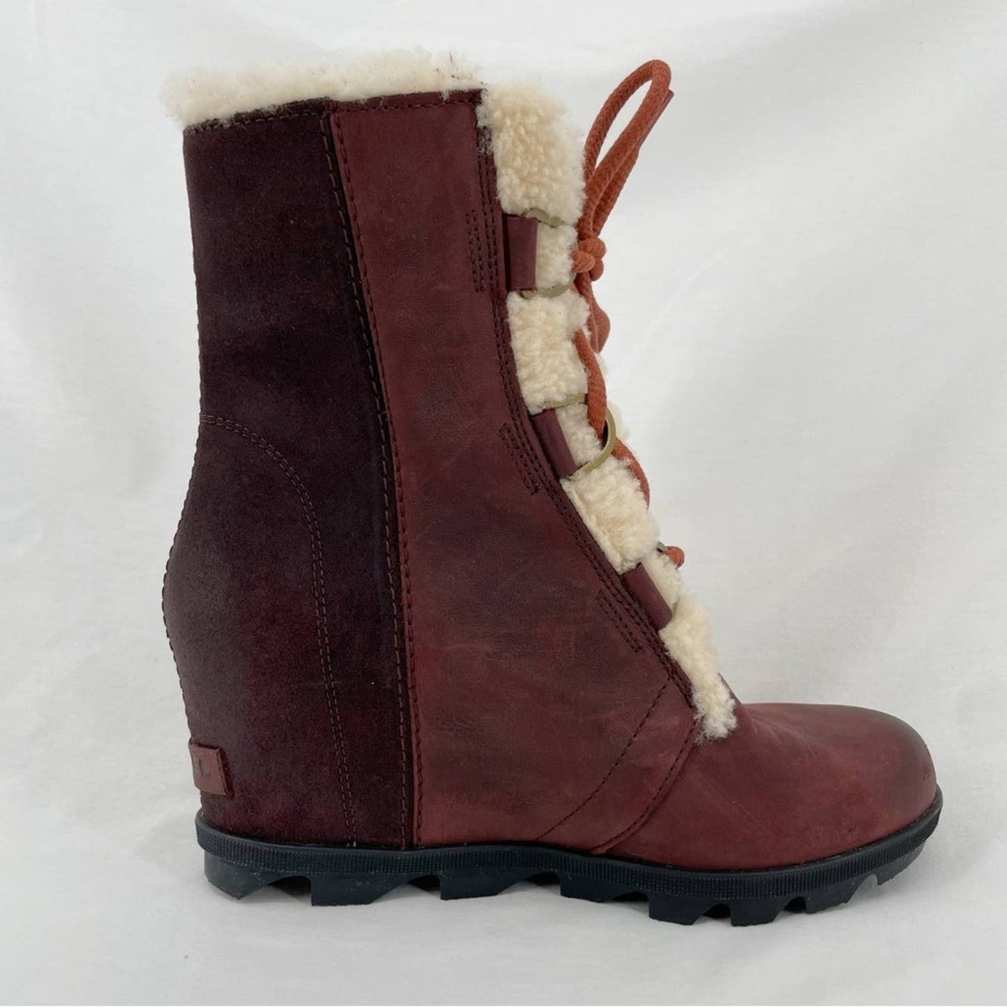 Sorel Joan of Arctic II Cattail Leather Suede Shearling Trim Wedge Mid Boots Size 9