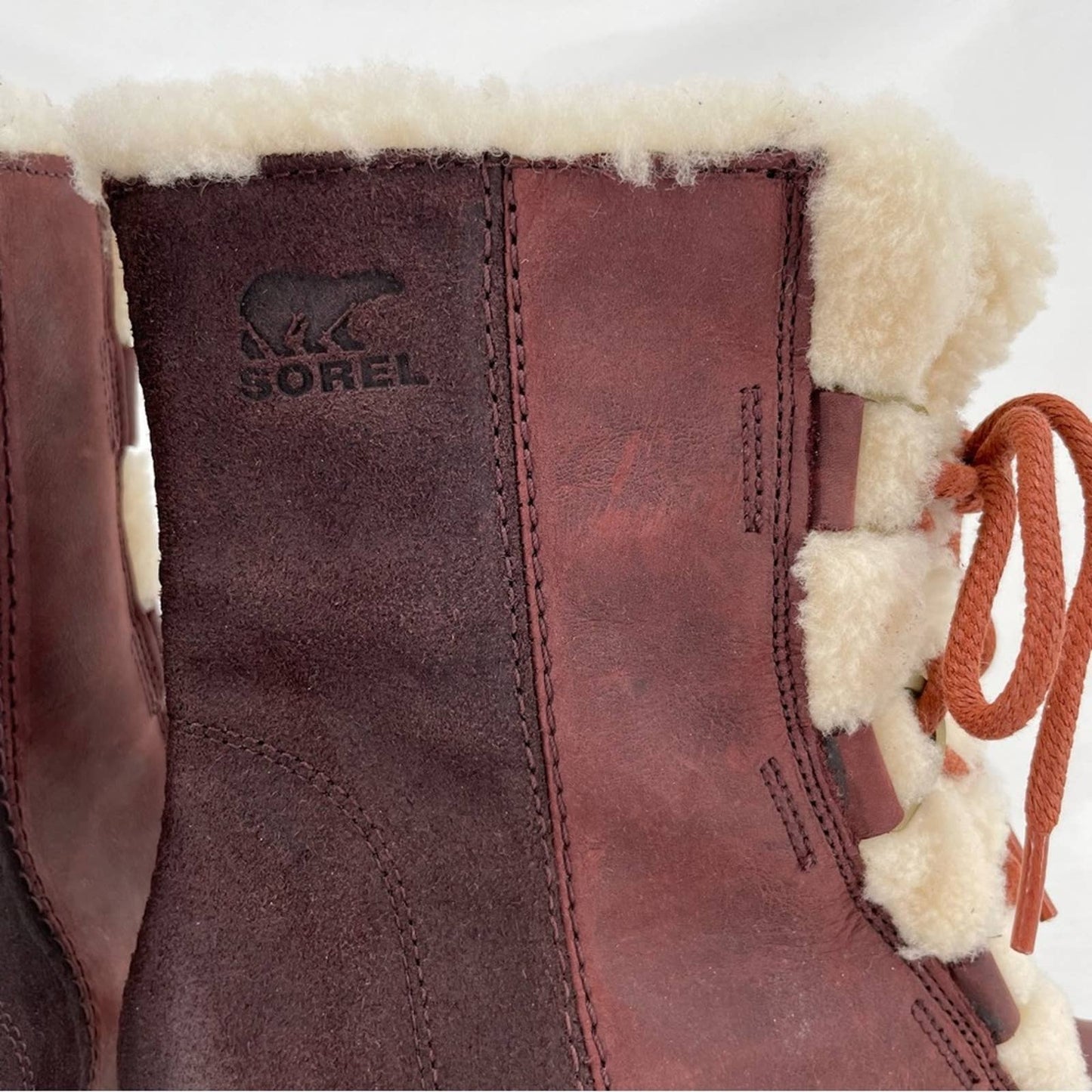 Sorel Joan of Arctic II Cattail Leather Suede Shearling Trim Wedge Mid Boots Size 9
