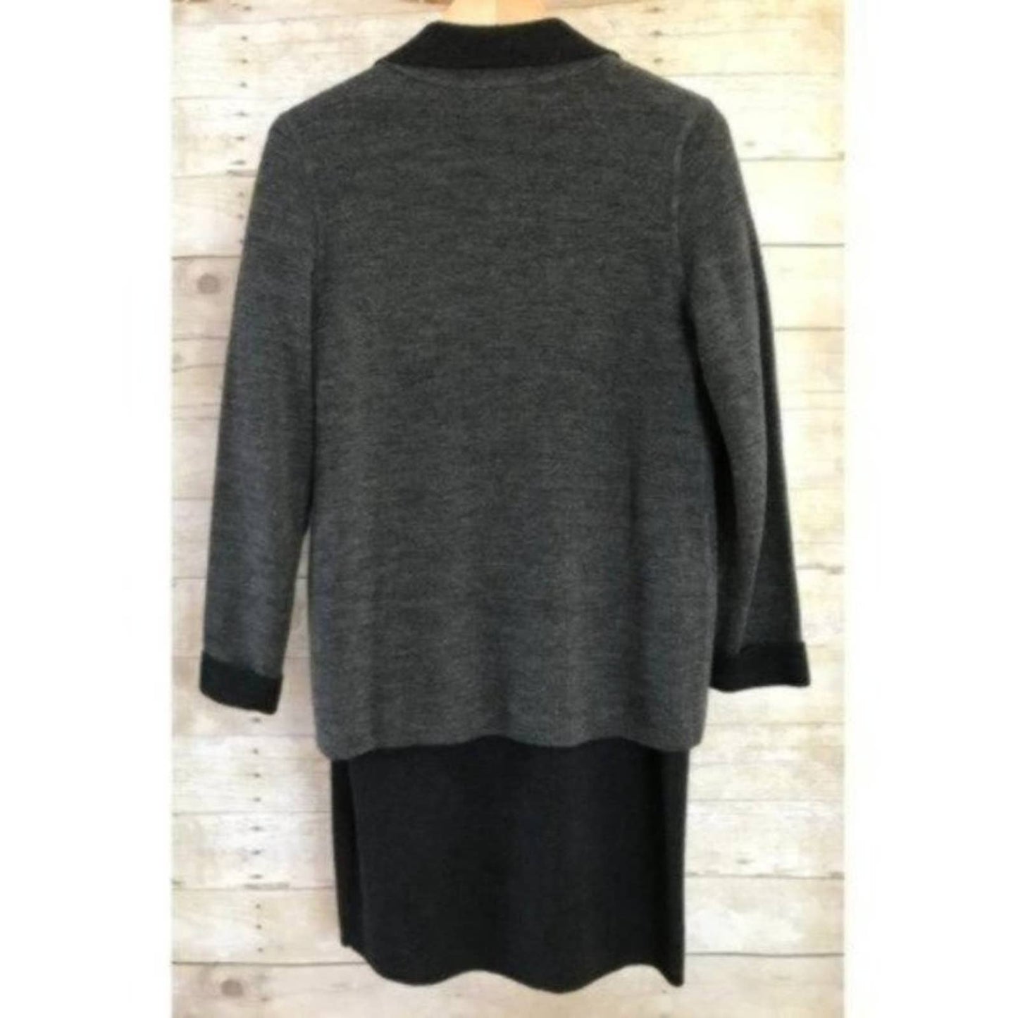 Vintage Talbots Merino Wool Sweater Dress & Matching Jacket Suit Set Gray Black Size S