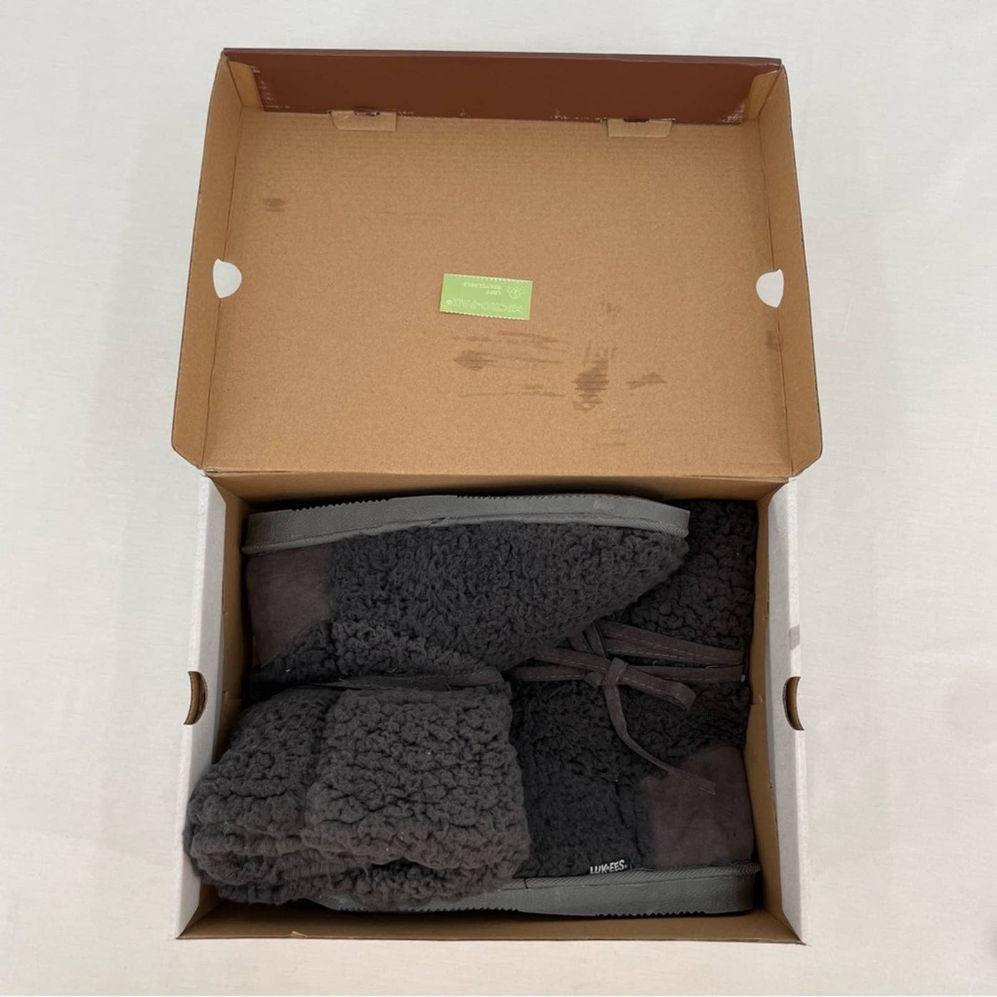NWT Lukees by Muk Luks Clementine Fuzzy Cozy Slipper Booties Dark Gray Grey Size 8