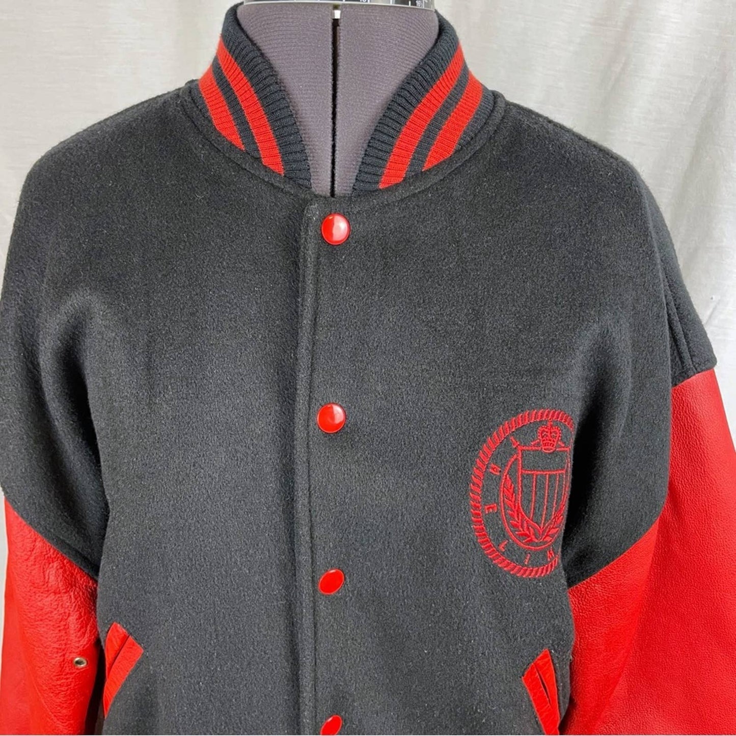 Vintage The Limited 90s Varsity Letterman Bomber Jacket Red Leather Black Wool Size S