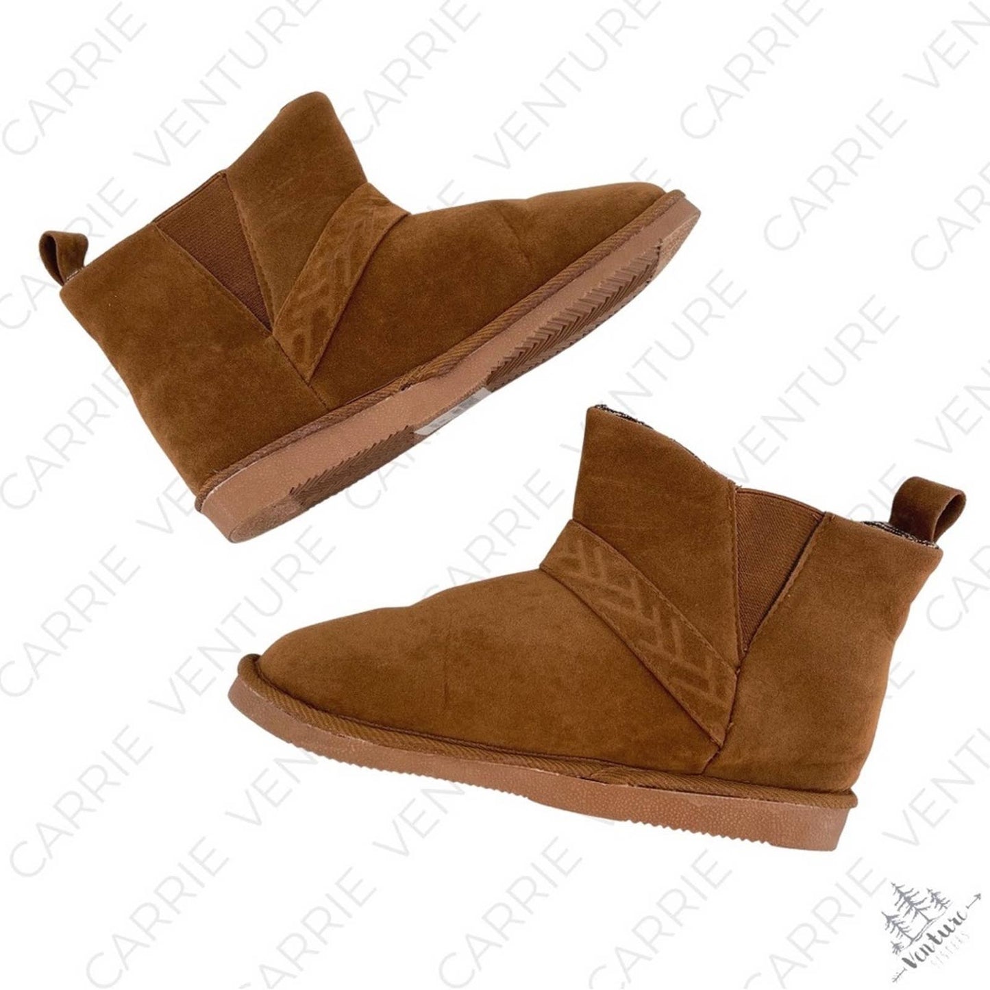 NWT Lukees by Muk Luks Harleen Low Ankle Booties Camel Tan Faux Suede Slippers Size 8