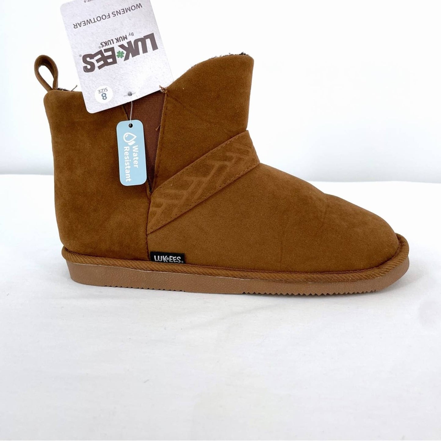 NWT Lukees by Muk Luks Harleen Low Ankle Booties Camel Tan Faux Suede Slippers Size 8