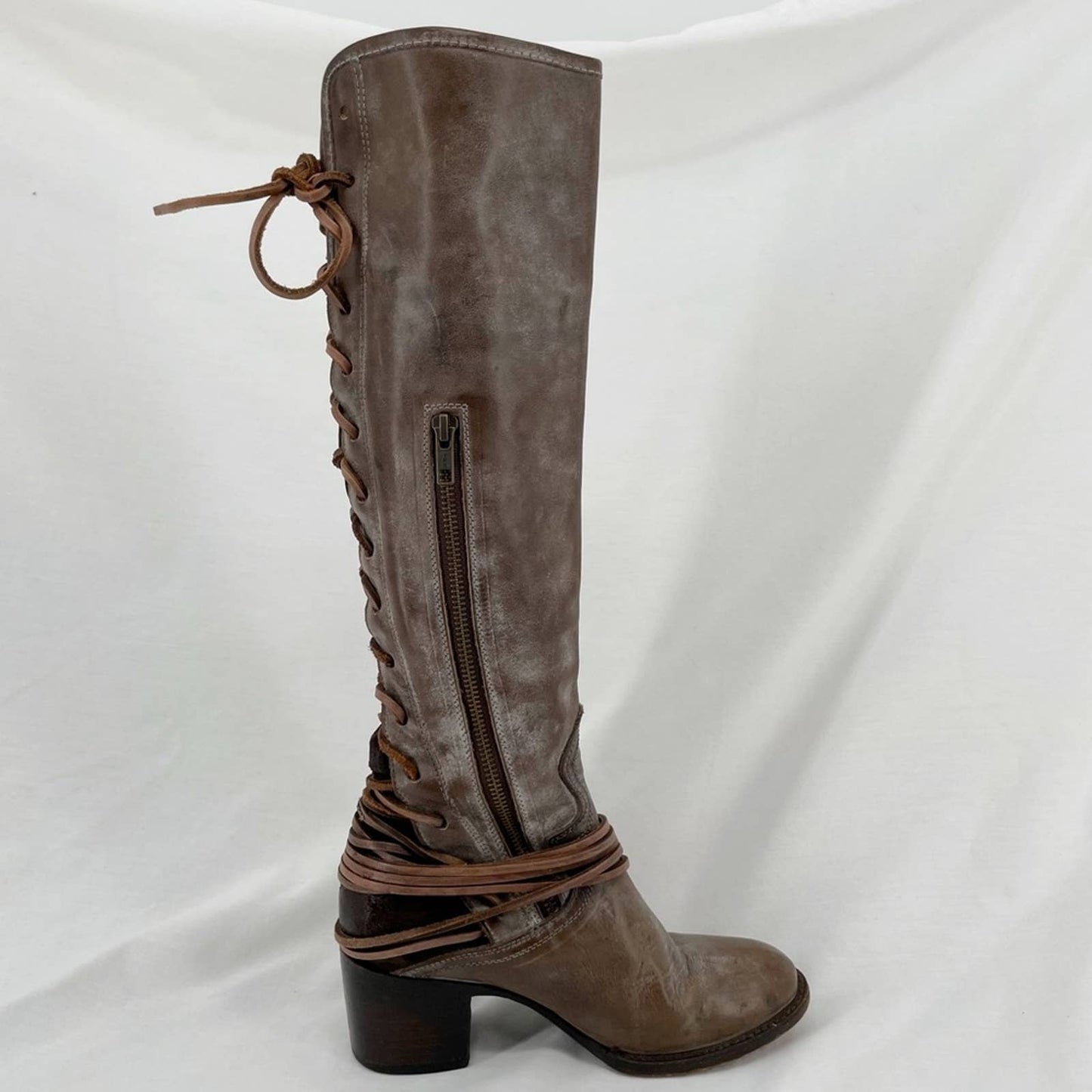 Freebird by Steven Coal Grey Gray Brown Lace Up Tall Distressed Leather Boots Size 7