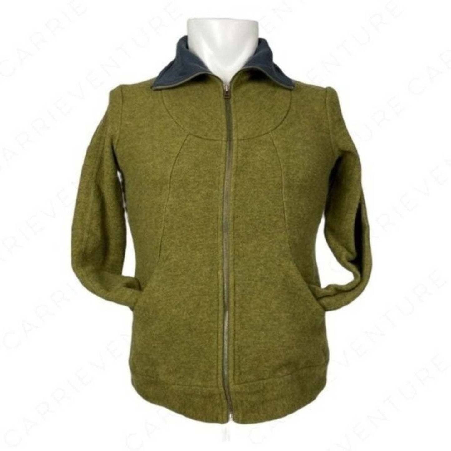 Ibex Alana Olive Khaki Green Merino Wool Full Zip High Collar Jacket Gorpcore Size S