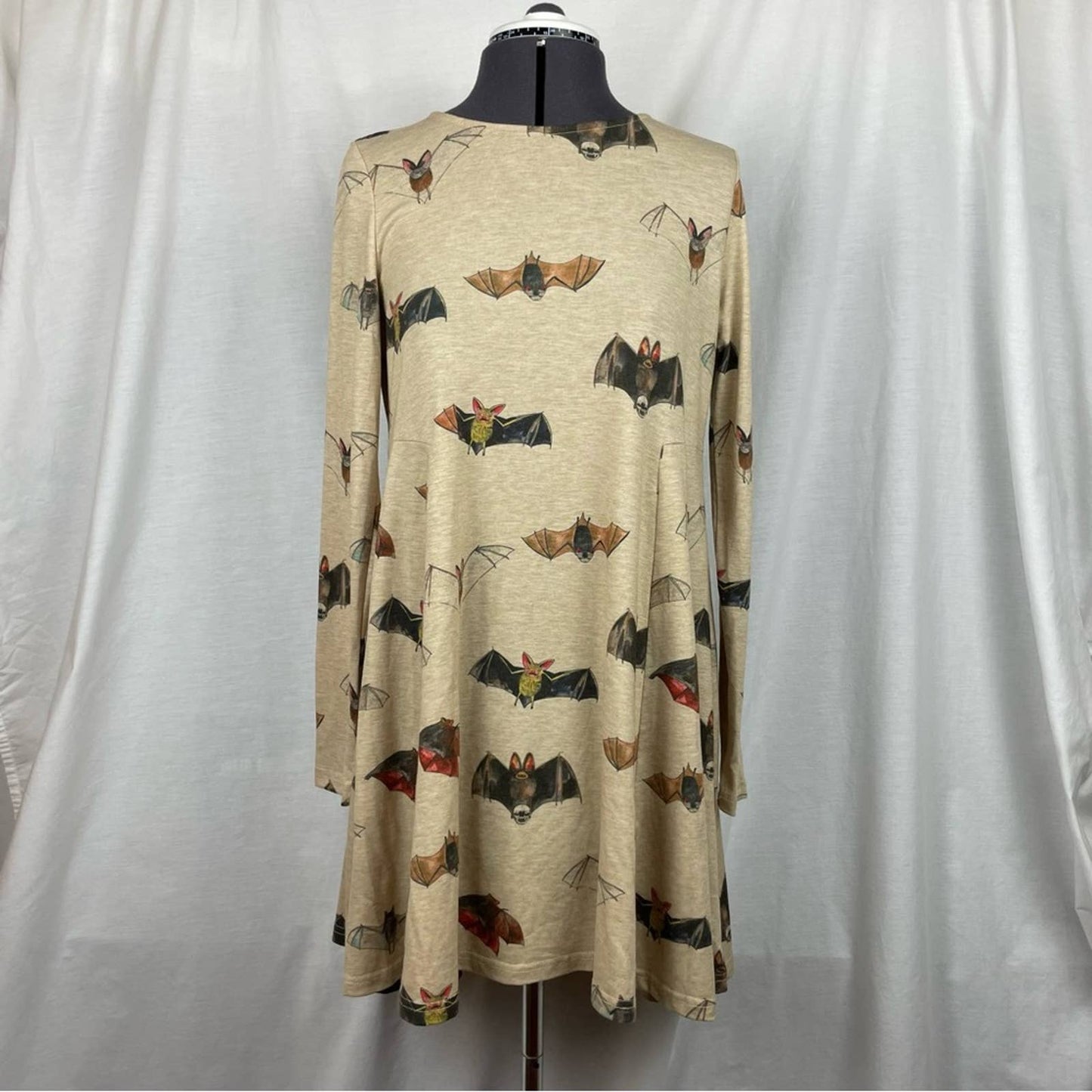 ModCloth Pepaloves Bat’ll Do Mini Bat Print Dress Long Sleeve Halloween Witch Size XS