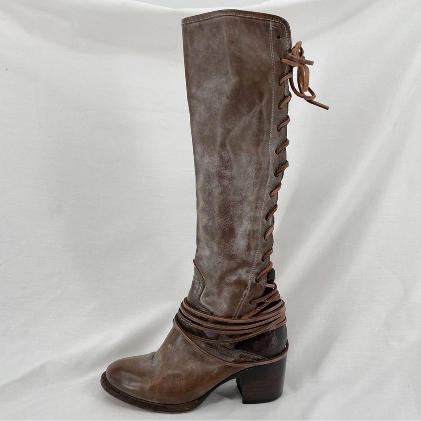 Freebird by Steven Coal Grey Gray Brown Lace Up Tall Distressed Leather Boots Size 7