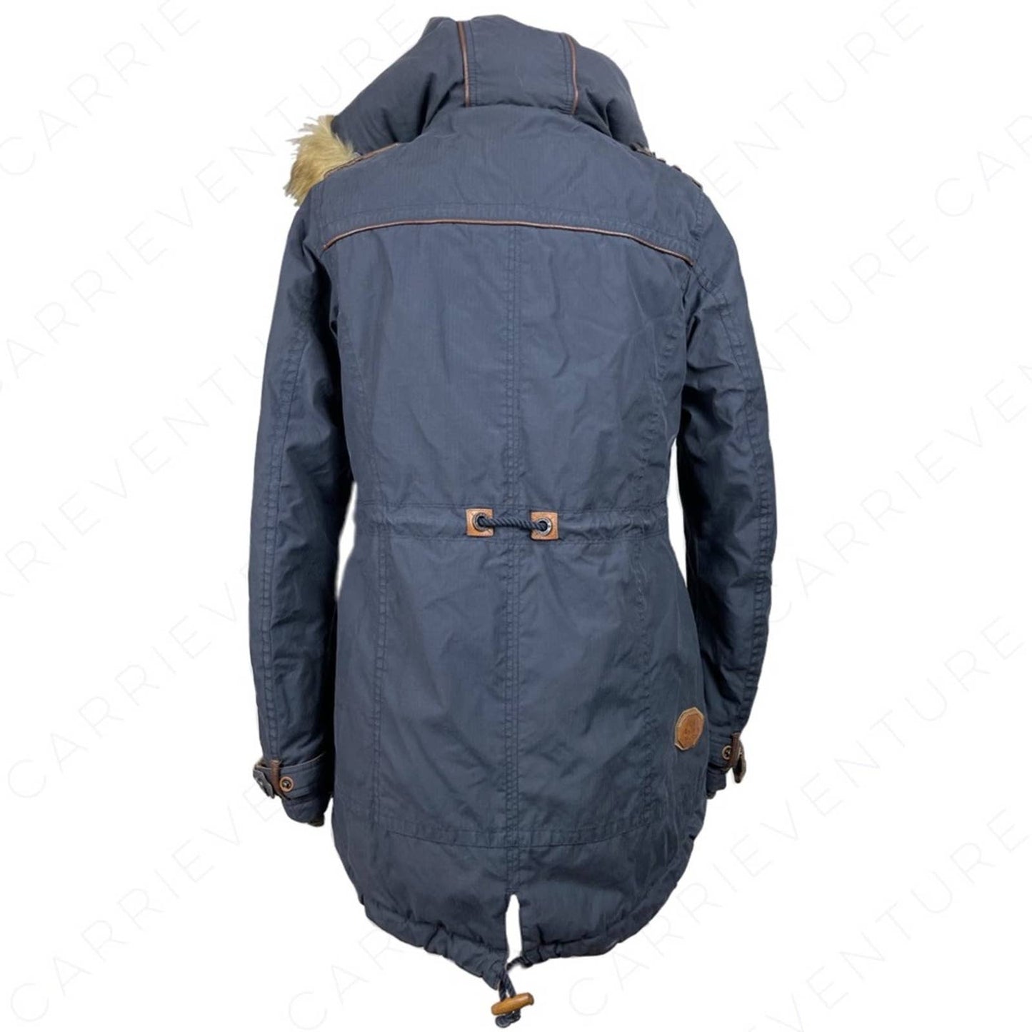 Naketano Navy Parka Dark Blue Long Plush Lined Heavy Faux Fur Hood Winter Coat Size S