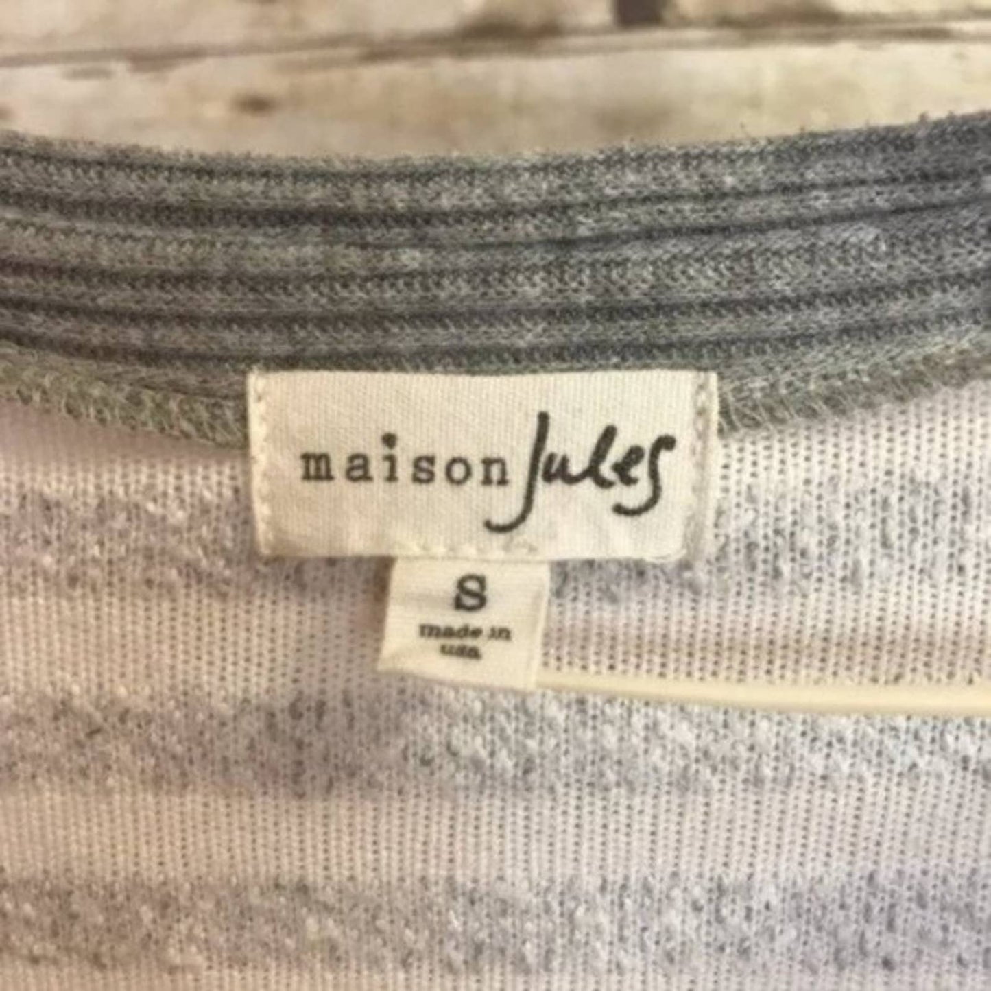 Maison Jules Sweater Gray Striped Cropped Knit Cardigan Coastal Academia Preppy Size S