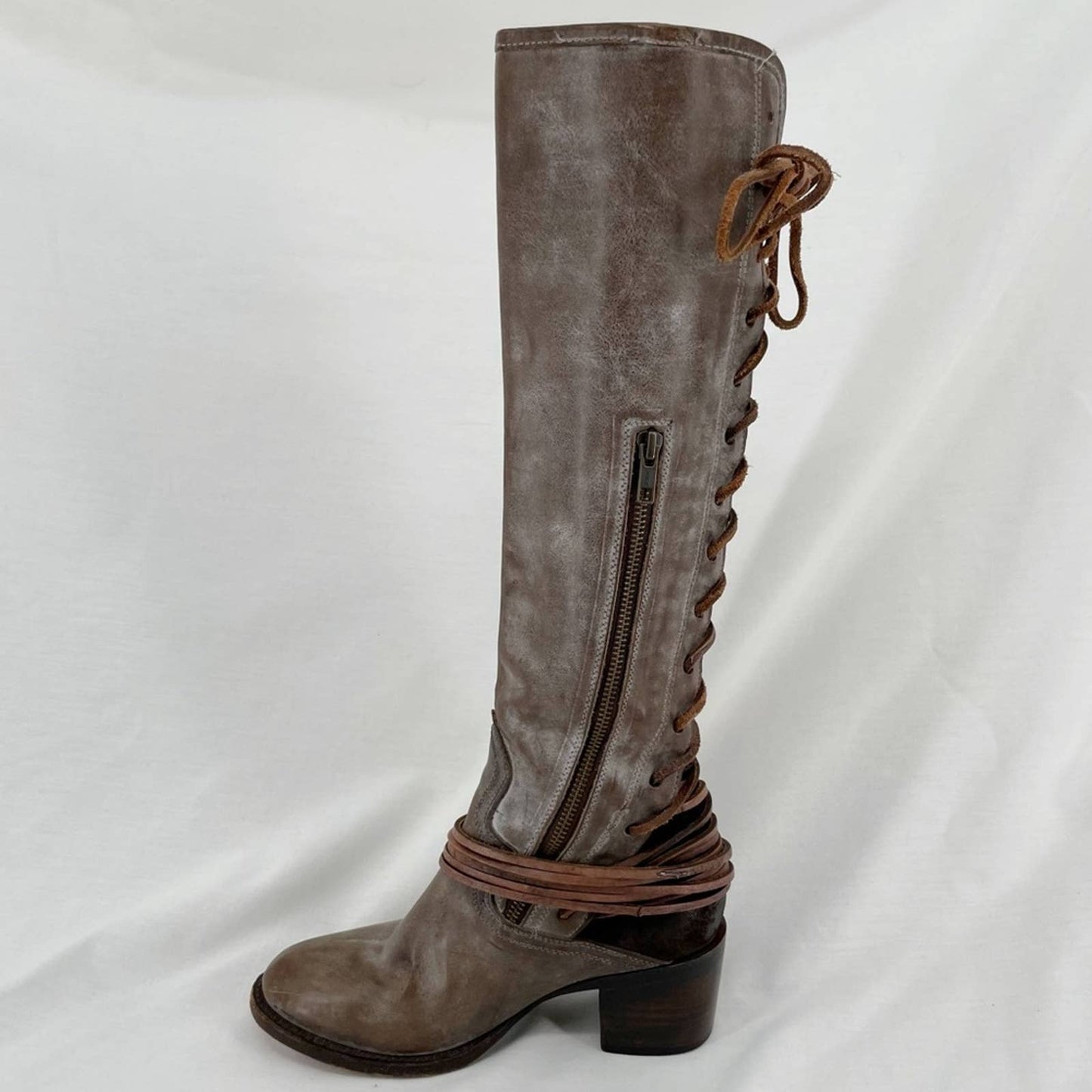 Freebird by Steven Coal Grey Gray Brown Lace Up Tall Distressed Leather Boots Size 7