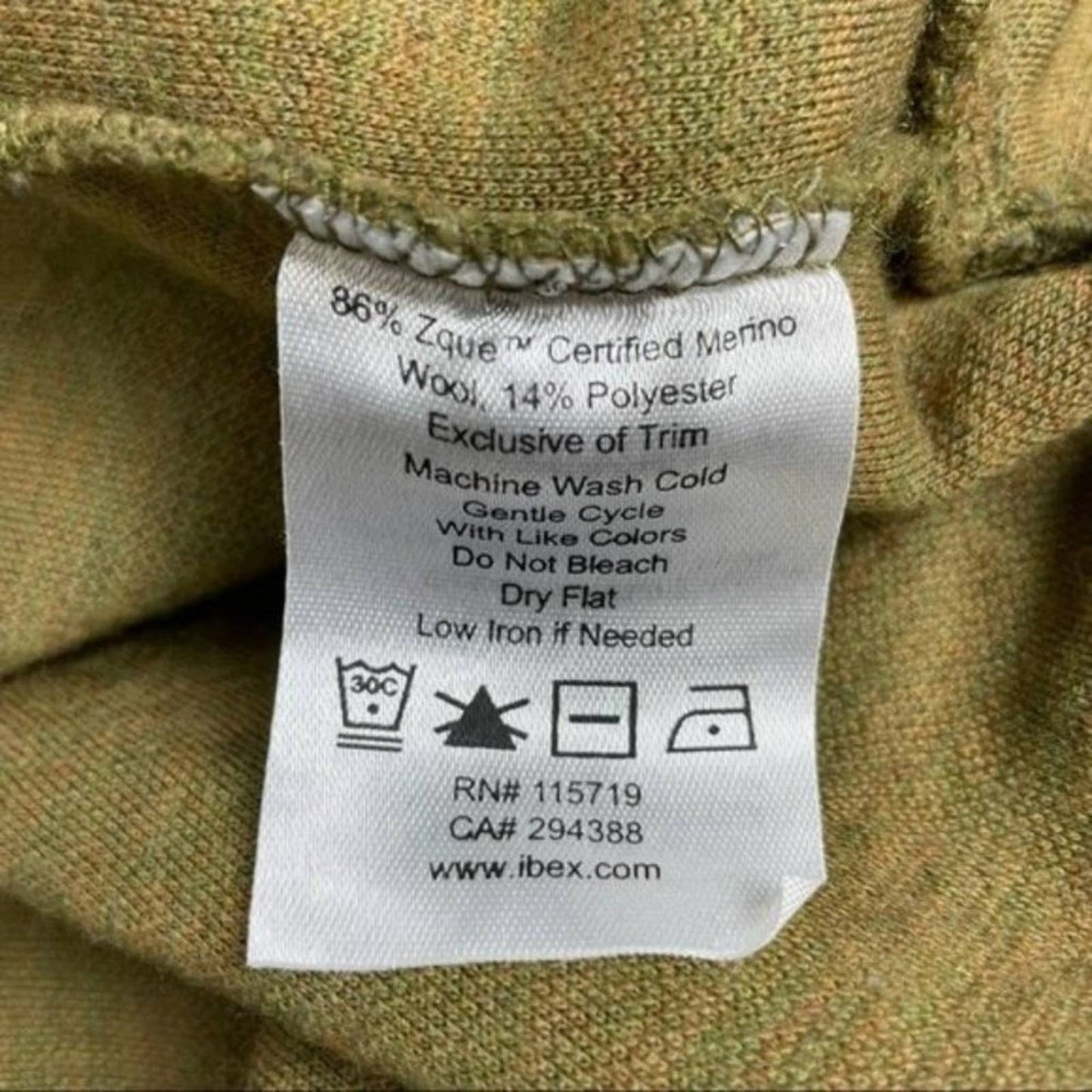 Ibex Alana Olive Khaki Green Merino Wool Full Zip High Collar Jacket Gorpcore Size S