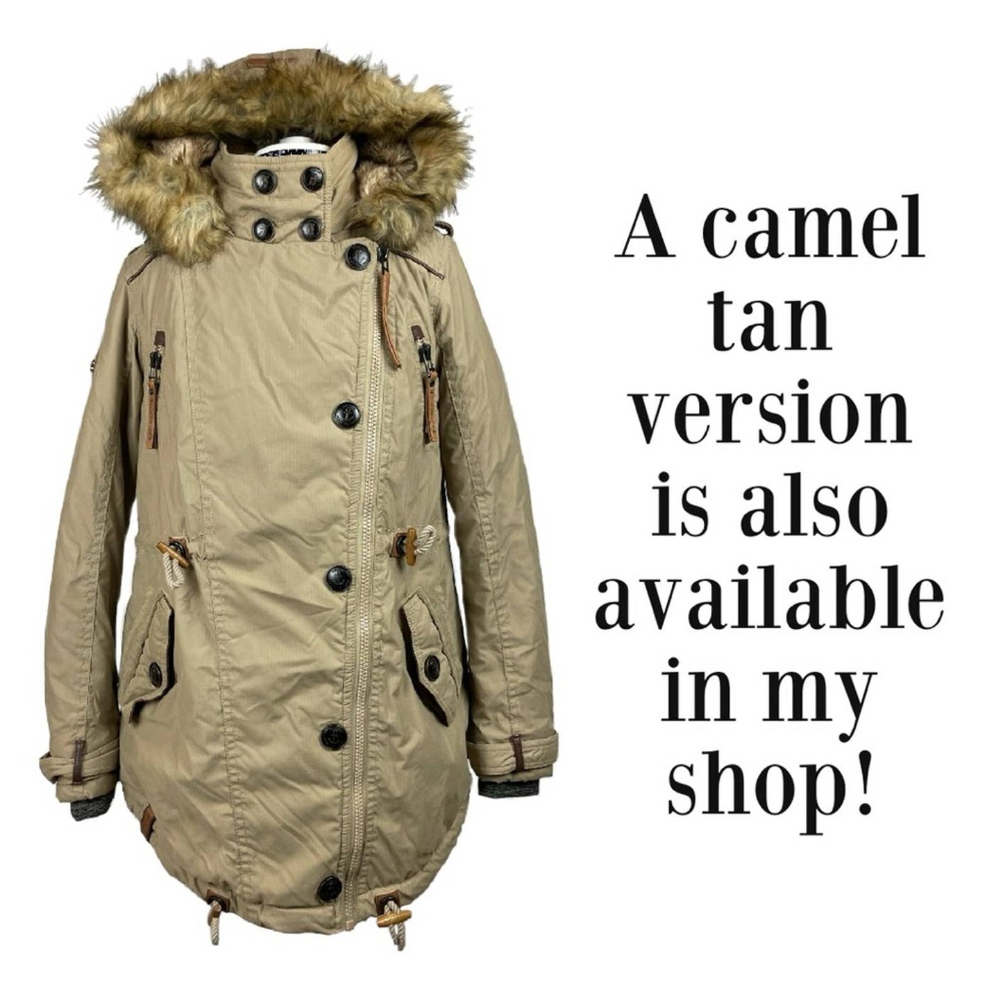 Naketano Navy Parka Dark Blue Long Plush Lined Heavy Faux Fur Hood Winter Coat Size S