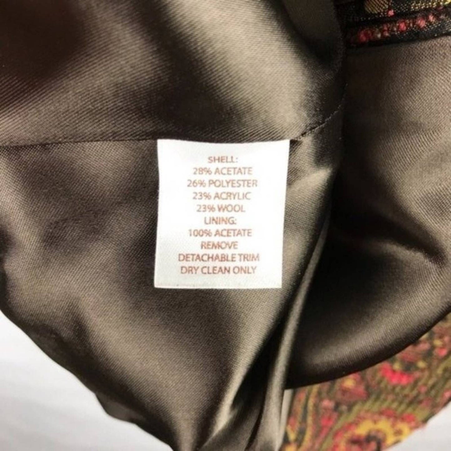 Tesori Jacket Paisley Bouclé Wool Blend Earth Tones Open Front Fall Blazer Size S