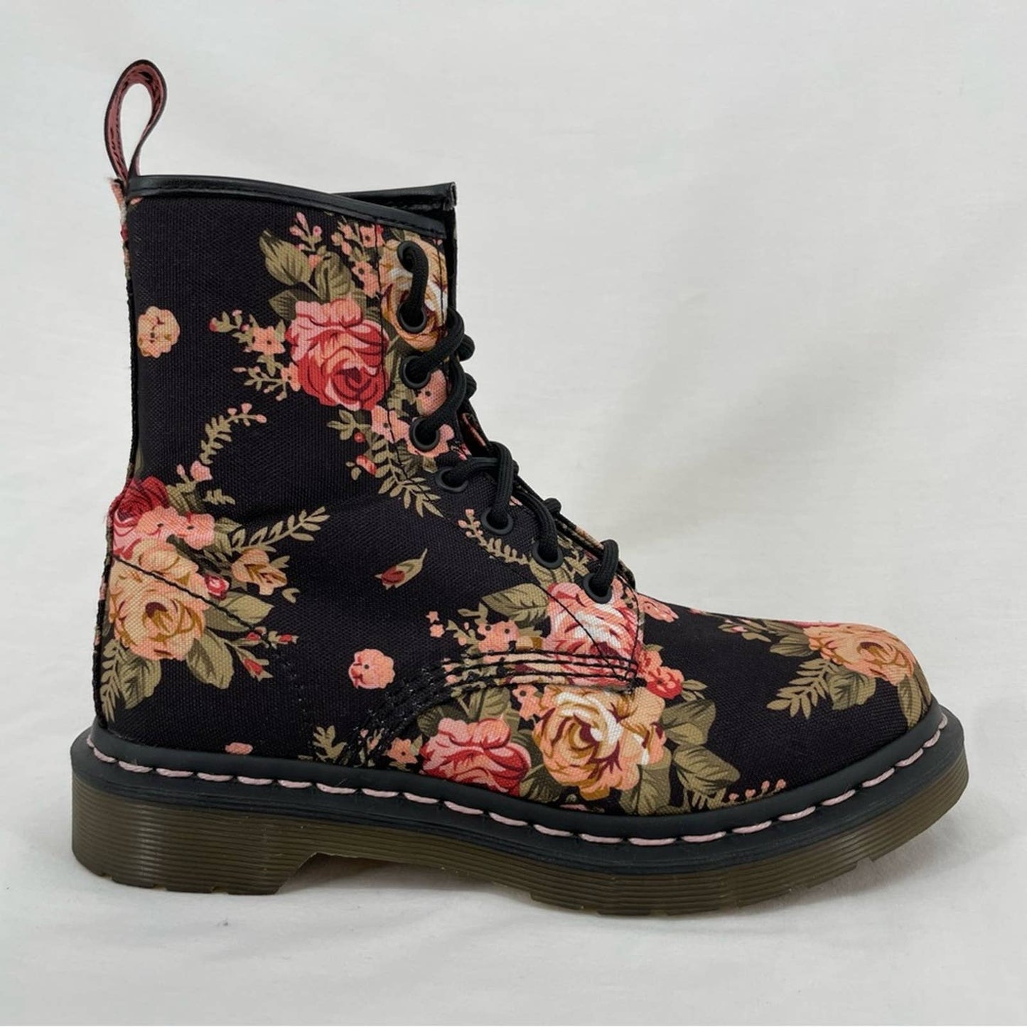 Dr. Martens 1460 Victorian Rose Antique Floral Black Canvas Combat Moto Boot Size 6