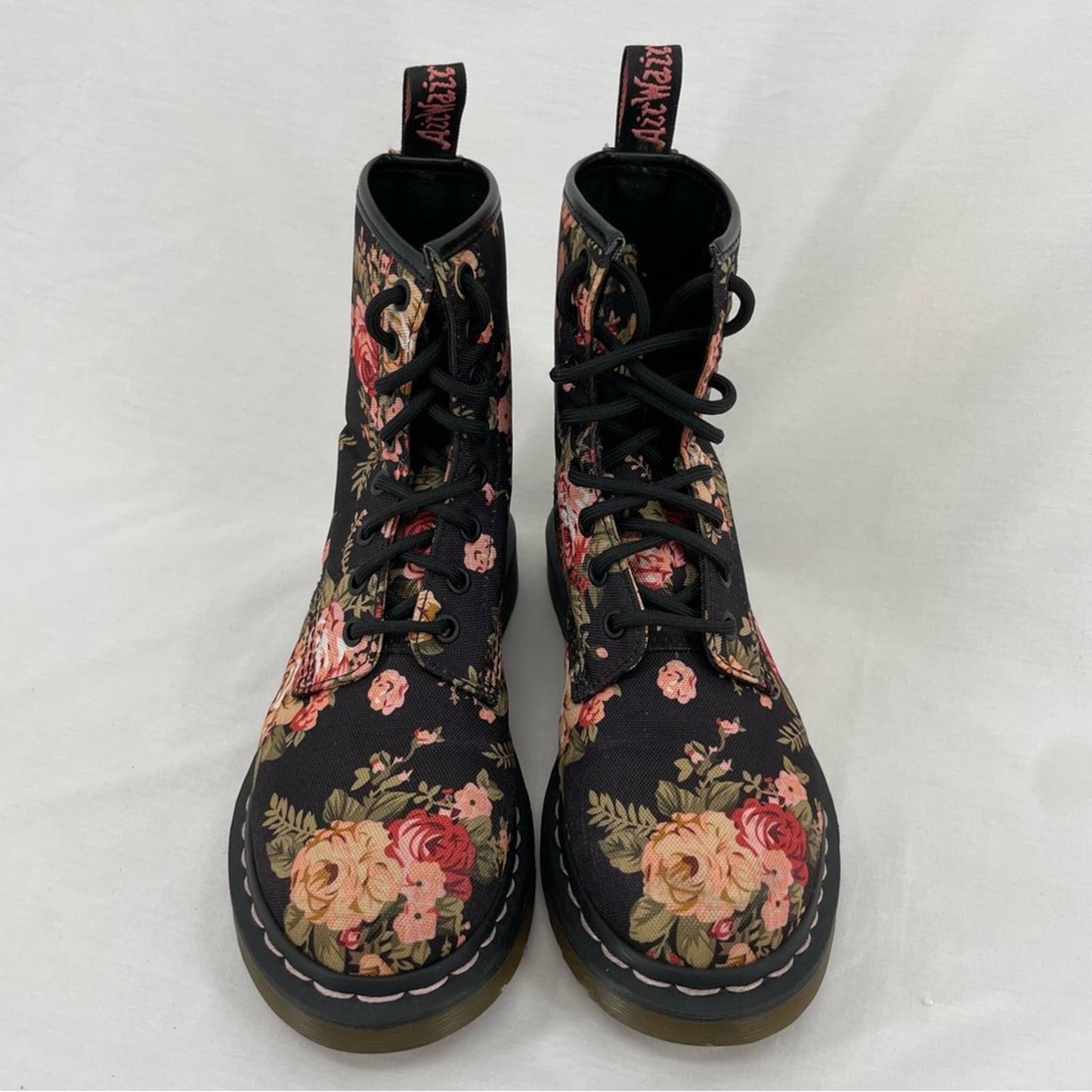 Dr. Martens 1460 Victorian Rose Antique Floral Black Canvas Combat Moto Boot Size 6