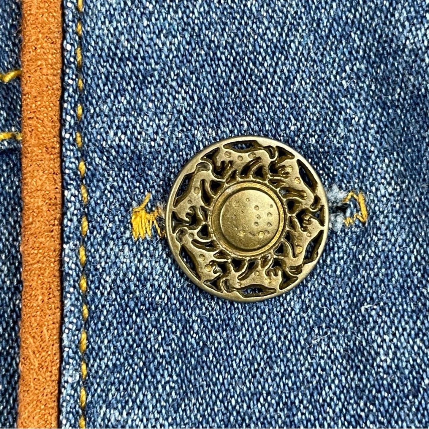 Vintage Erin London Tapestry Garden Floral Chambray Denim Button Shacket Jacket Size L