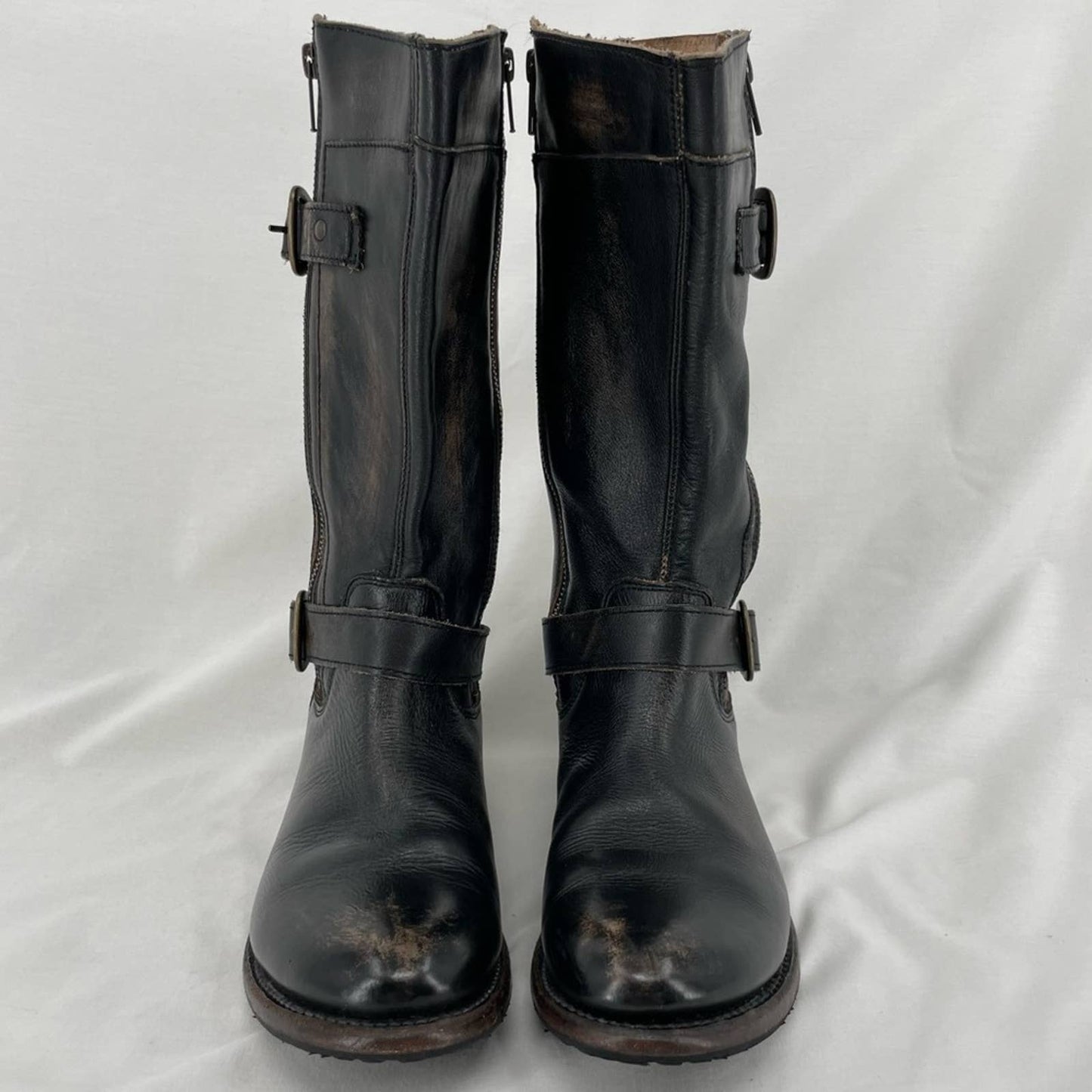 BED|STU Gogo Black Hand Washed Equestrian Engineer Double Zips Pirate Boots Size 7