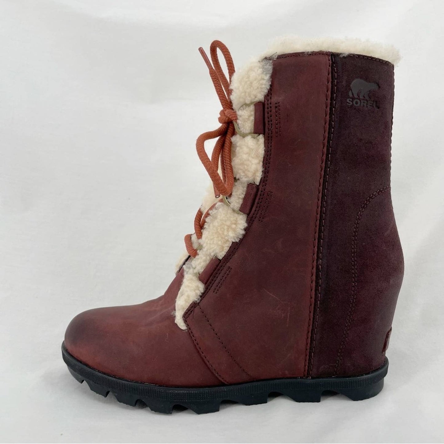Sorel Joan of Arctic II Cattail Leather Suede Shearling Trim Wedge Mid Boots Size 9