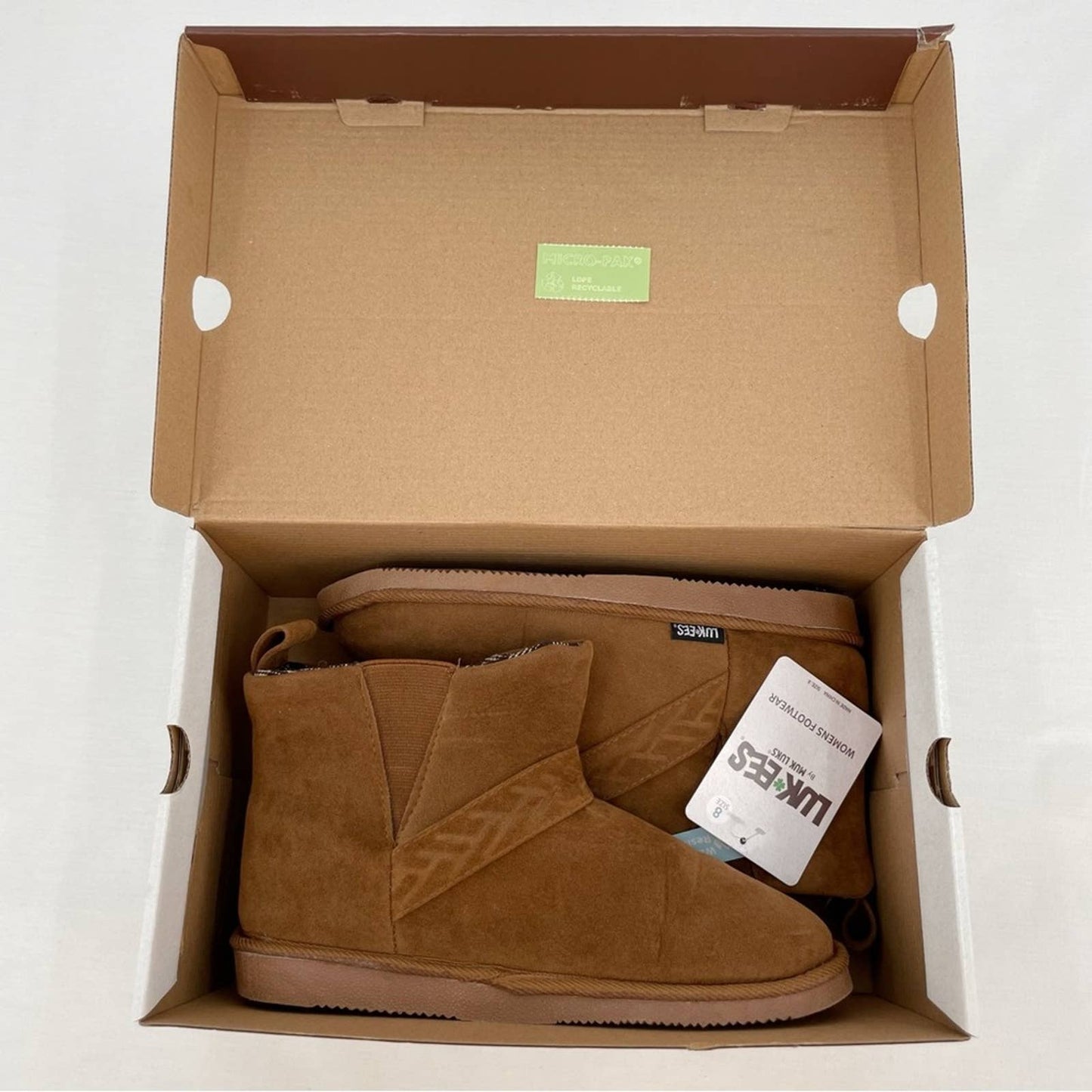 NWT Lukees by Muk Luks Harleen Low Ankle Booties Camel Tan Faux Suede Slippers Size 8