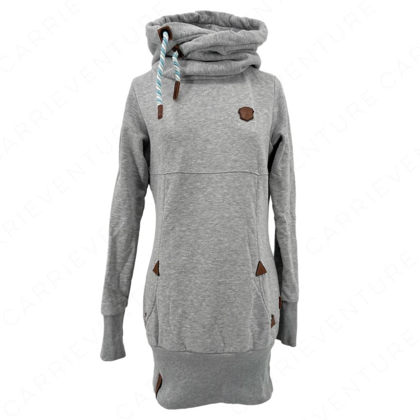 Naketano Light Grey Hoodie Cozy Long Length Hooded Tunic Dress Hoody Cowl Pocket Size M