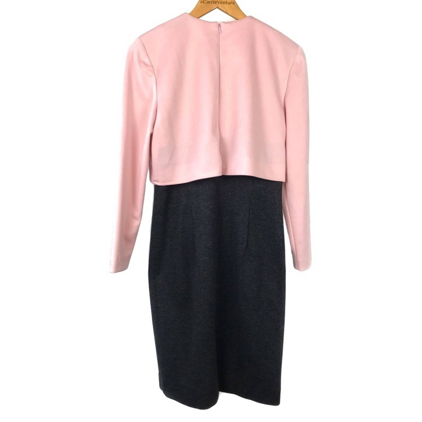 Vintage Leslie Fay Dress Cocktail Pink Charcoal Gray Scalloped Old Money Elegant Size 8P