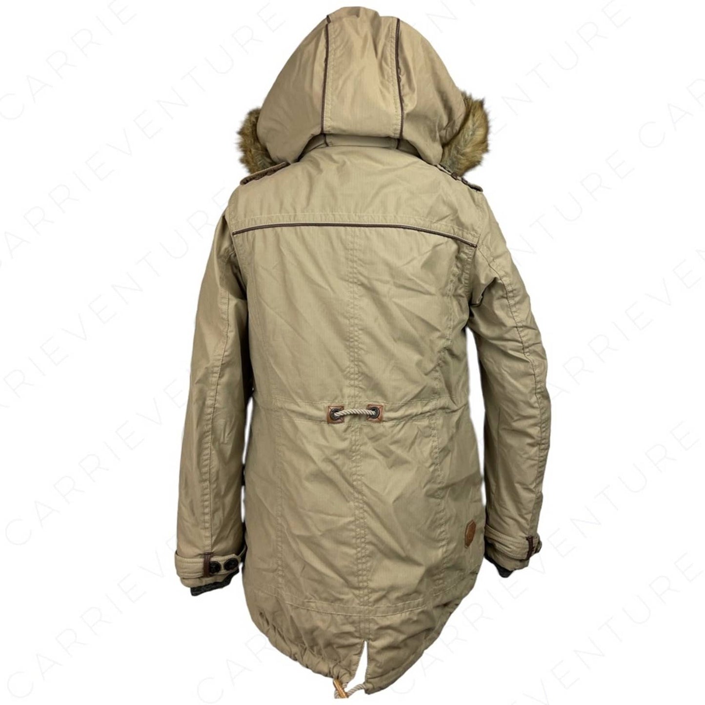 Naketano Camel Parka Sand Tan Long Plush Lined Heavy Faux Fur Hood Winter Coat Size S