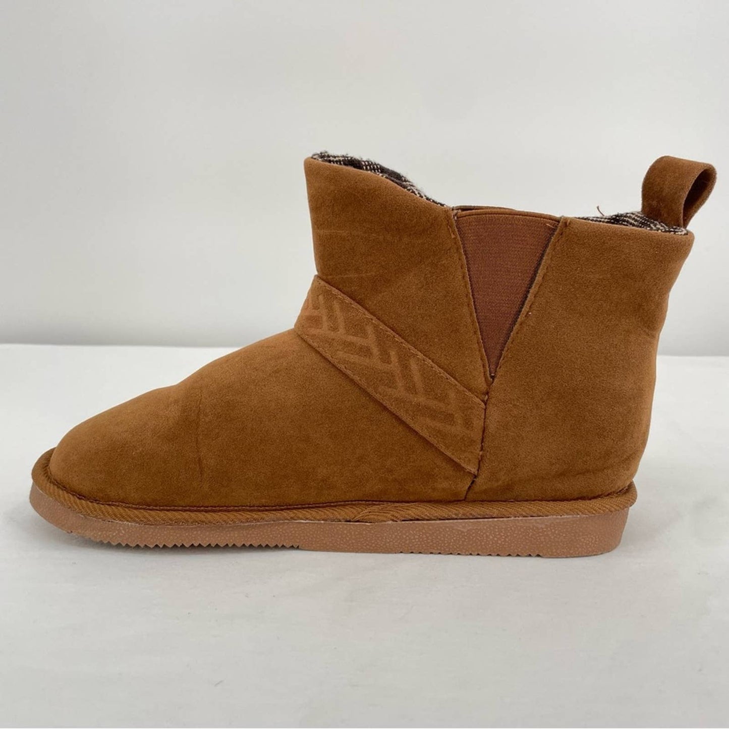 NWT Lukees by Muk Luks Harleen Low Ankle Booties Camel Tan Faux Suede Slippers Size 8