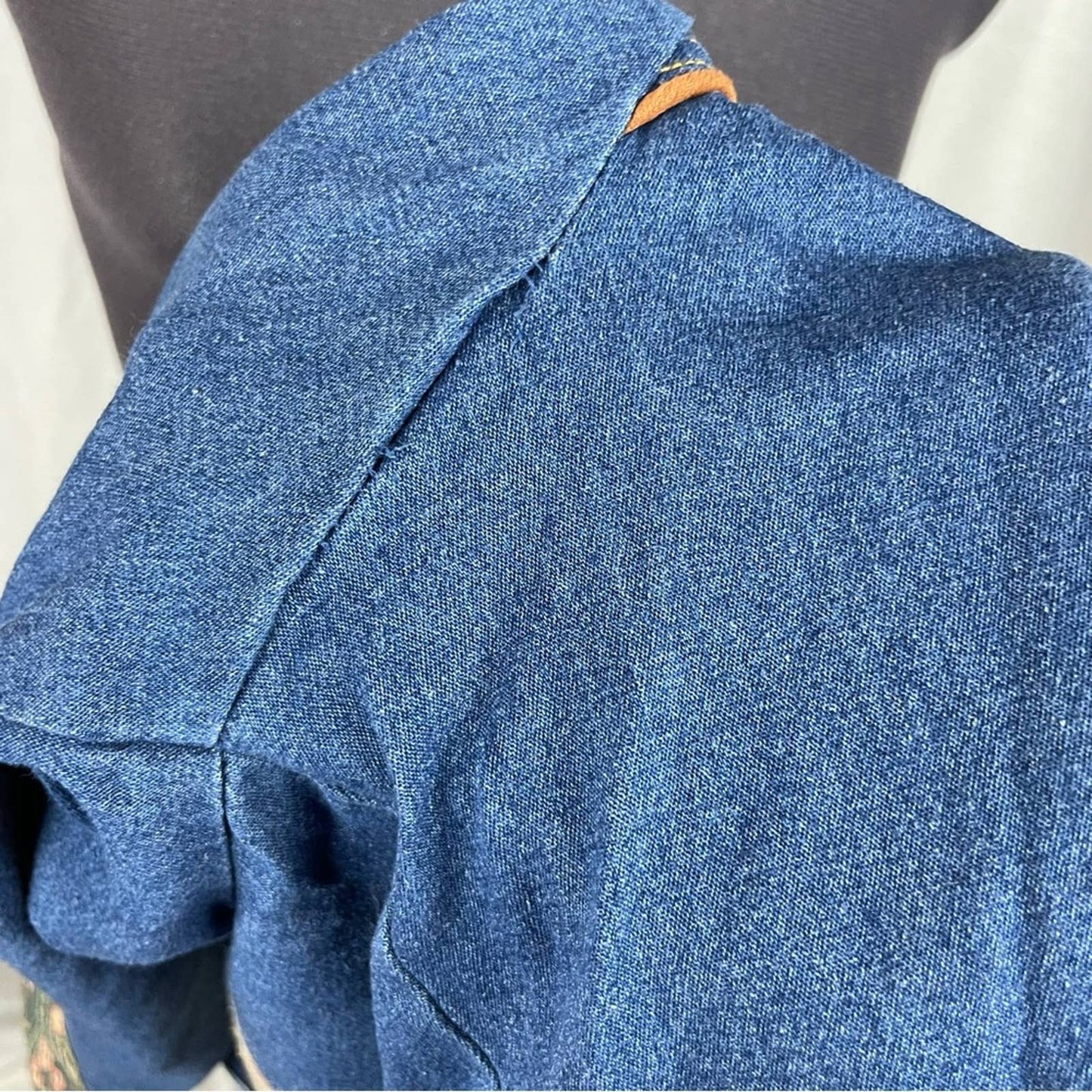 Vintage Erin London Tapestry Garden Floral Chambray Denim Button Shacket Jacket Size L