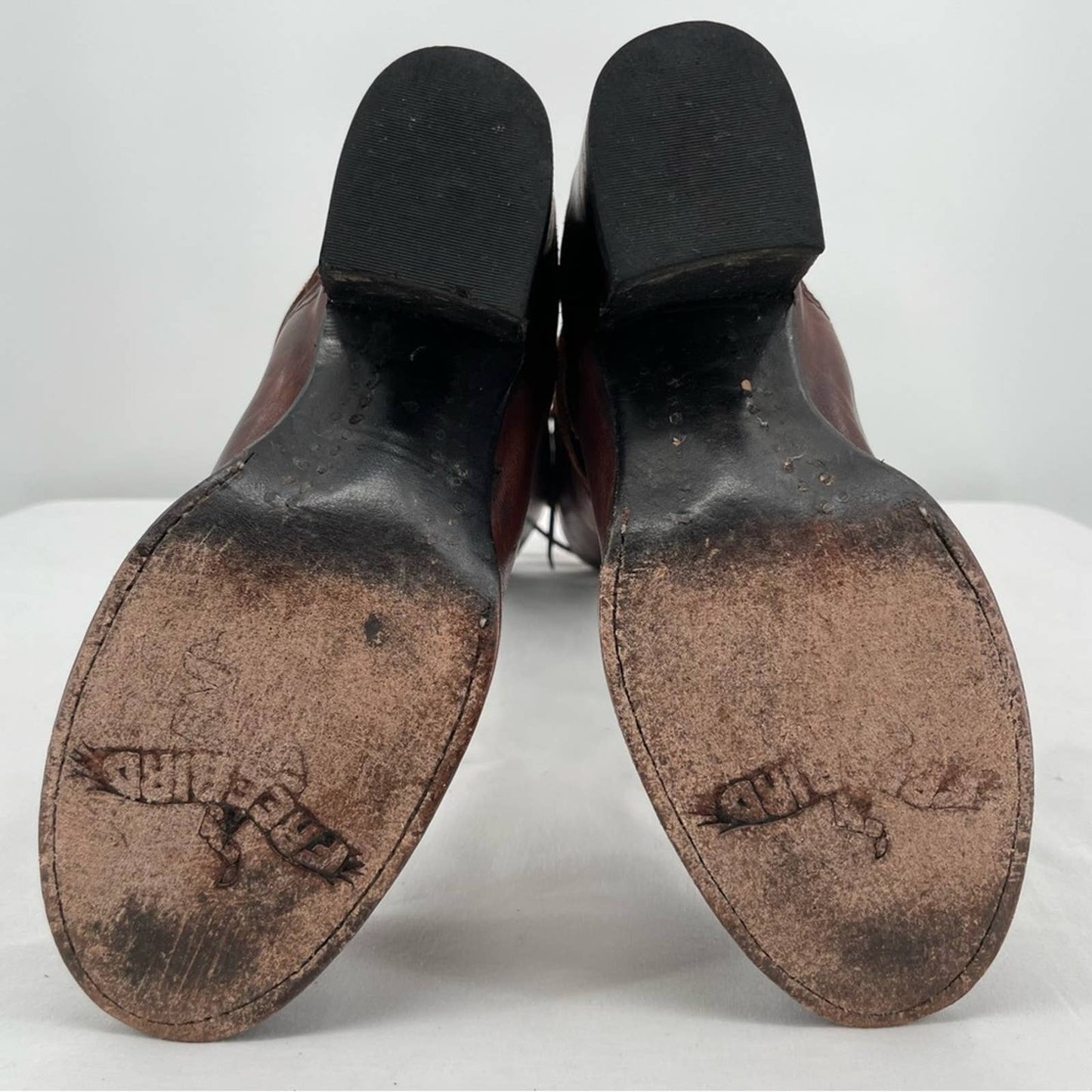 Freebird by Steven Coal Cognac Brown Red Lace Back Tall Heeled Leather Boots Size 9