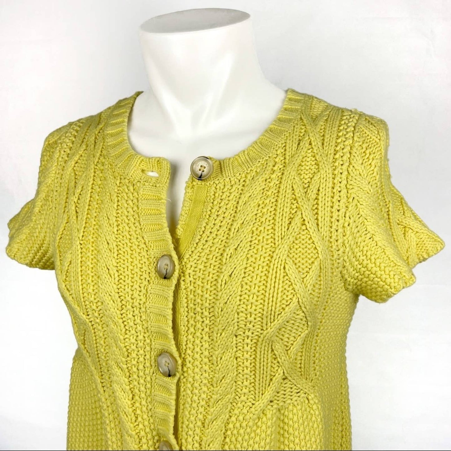 MICHAEL Michael Kors Yellow Short Sleeve Button Front Spring Cardigan Sweater Size S