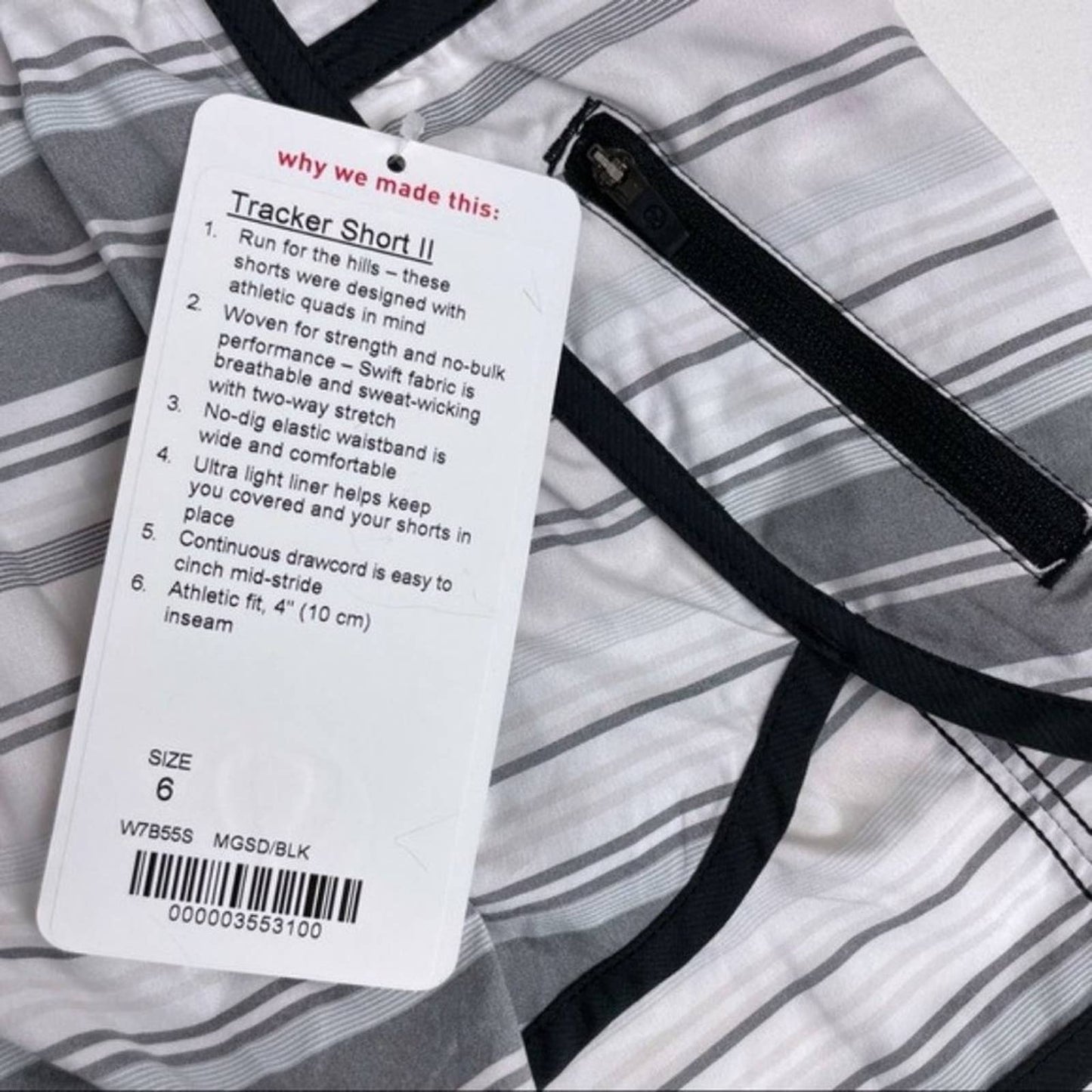NWT Lululemon Tracker II Shorts Mini Groovy Stripe Dune Horizontal Black Silver Size 6