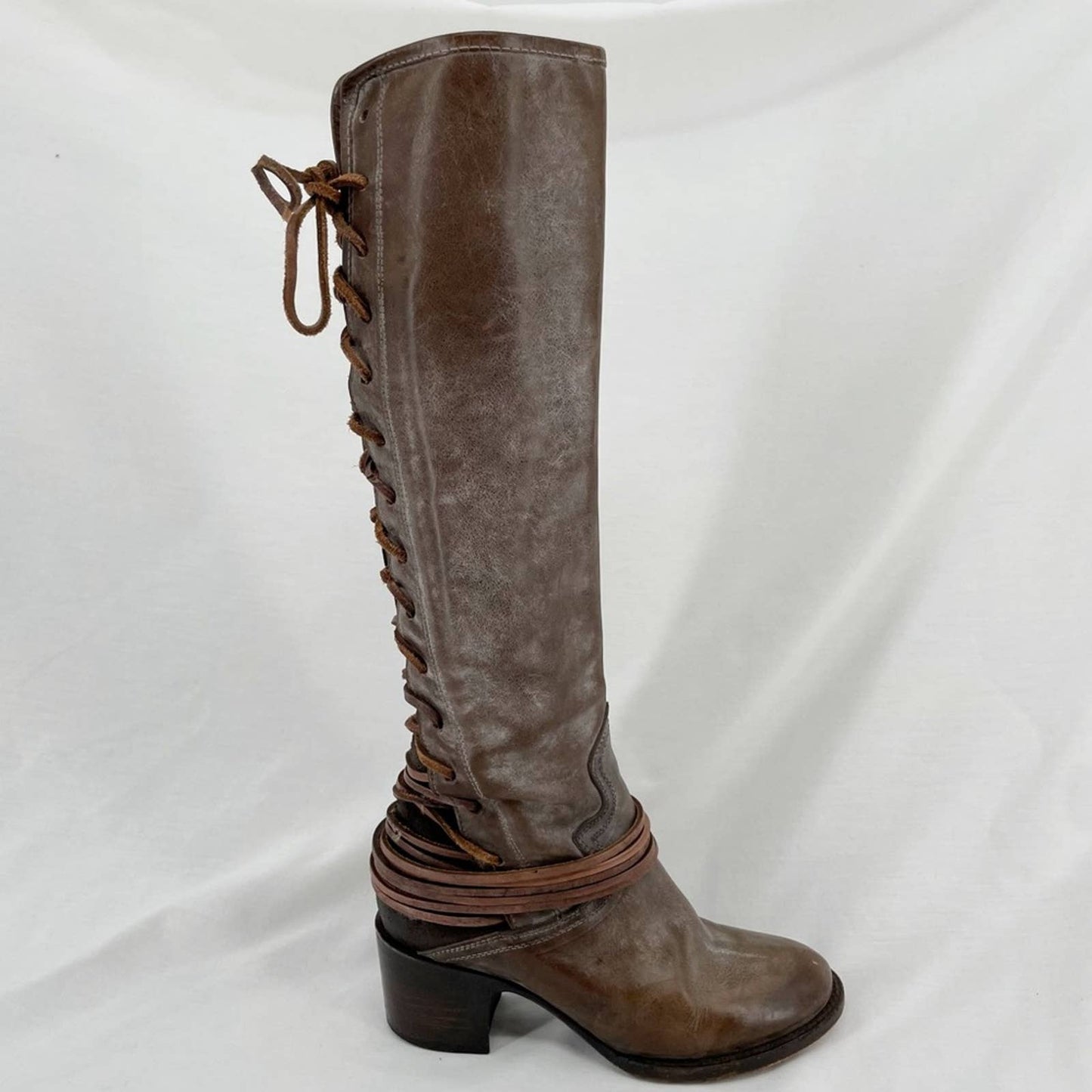Freebird by Steven Coal Grey Gray Brown Lace Up Tall Distressed Leather Boots Size 7