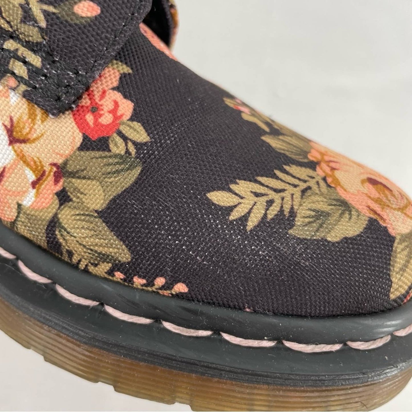 Dr. Martens 1460 Victorian Rose Antique Floral Black Canvas Combat Moto Boot Size 6